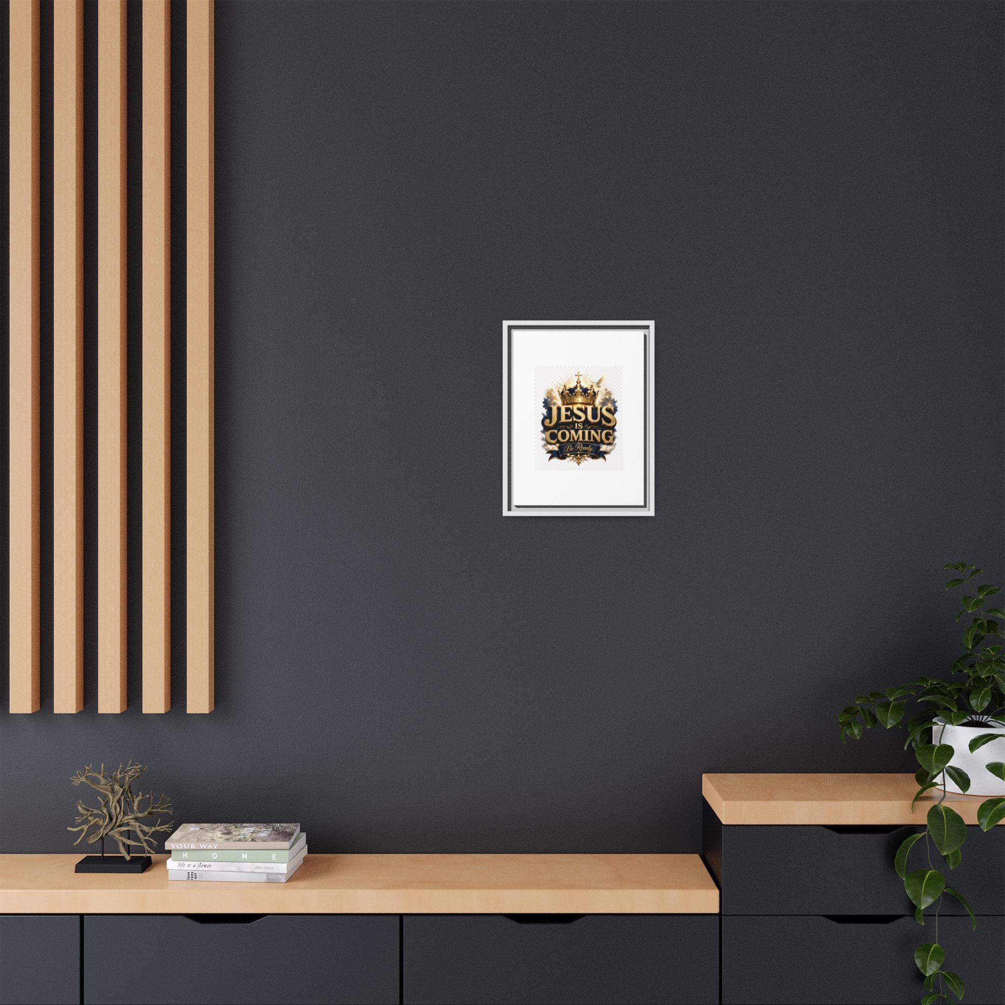 Framed Matte Canvas — "Jesus Is Coming" Gold Crown Christian Wall Art