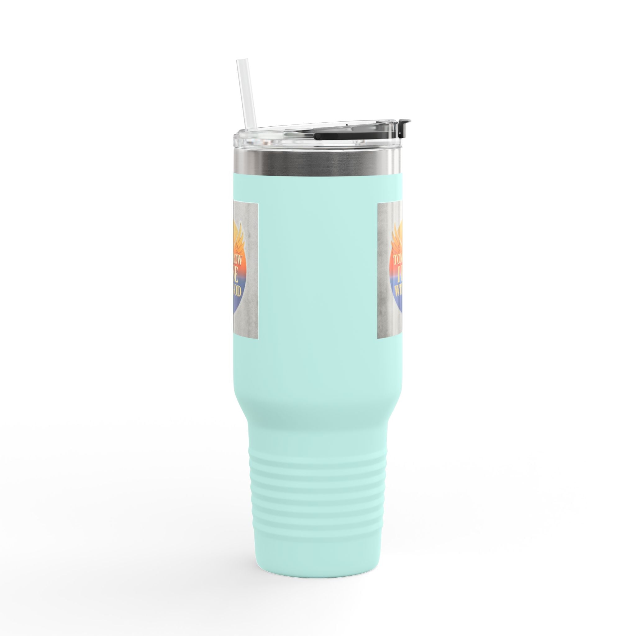 Insulated Travel Mug 40oz — "Tomorrow I Rise With God" Sunrise Faith Tumbler