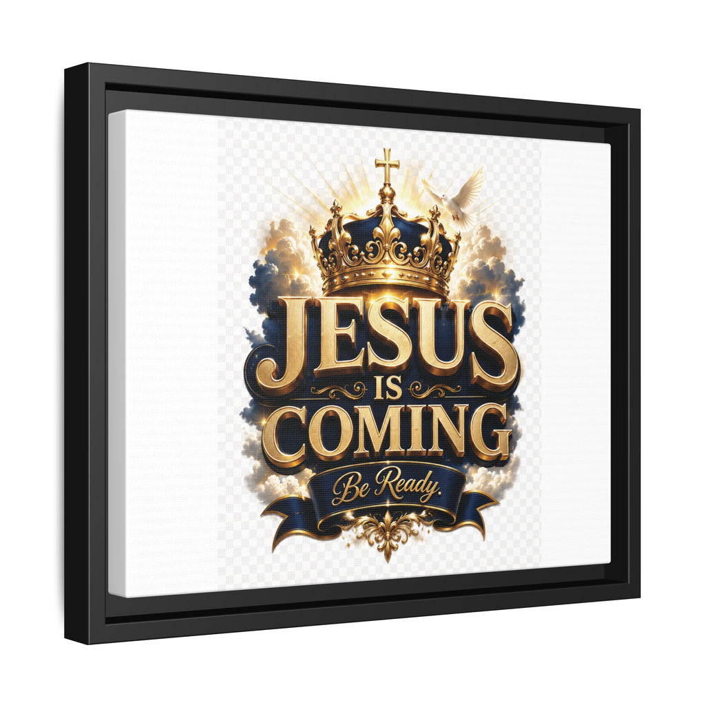 Framed Matte Canvas — "Jesus Is Coming" Gold Crown Christian Wall Art