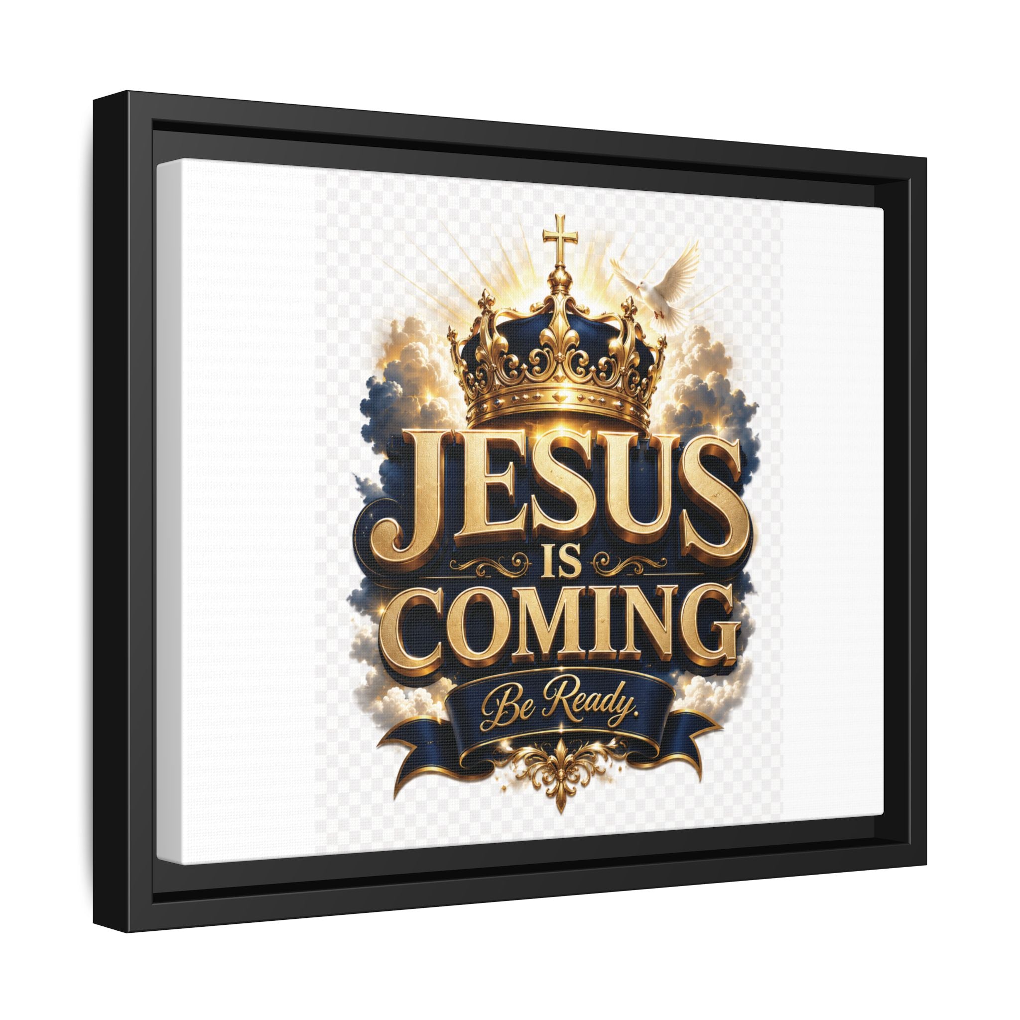 Framed Matte Canvas — "Jesus Is Coming" Gold Crown Christian Wall Art