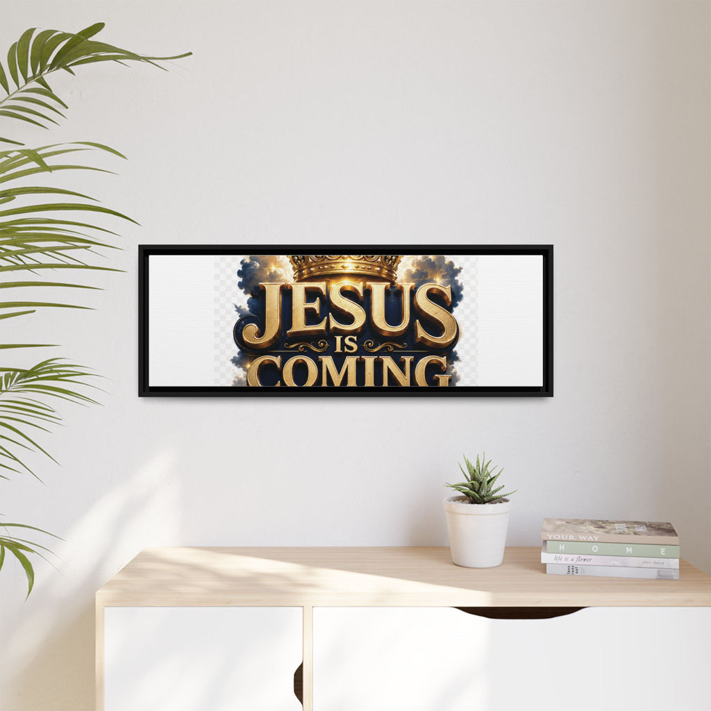 Framed Matte Canvas — "Jesus Is Coming" Gold Crown Christian Wall Art