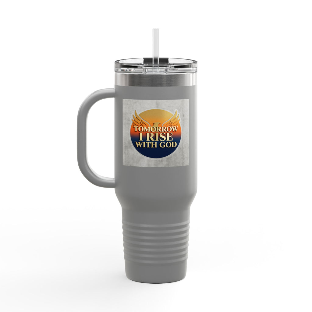 Insulated Travel Mug 40oz — "Tomorrow I Rise With God" Sunrise Faith Tumbler