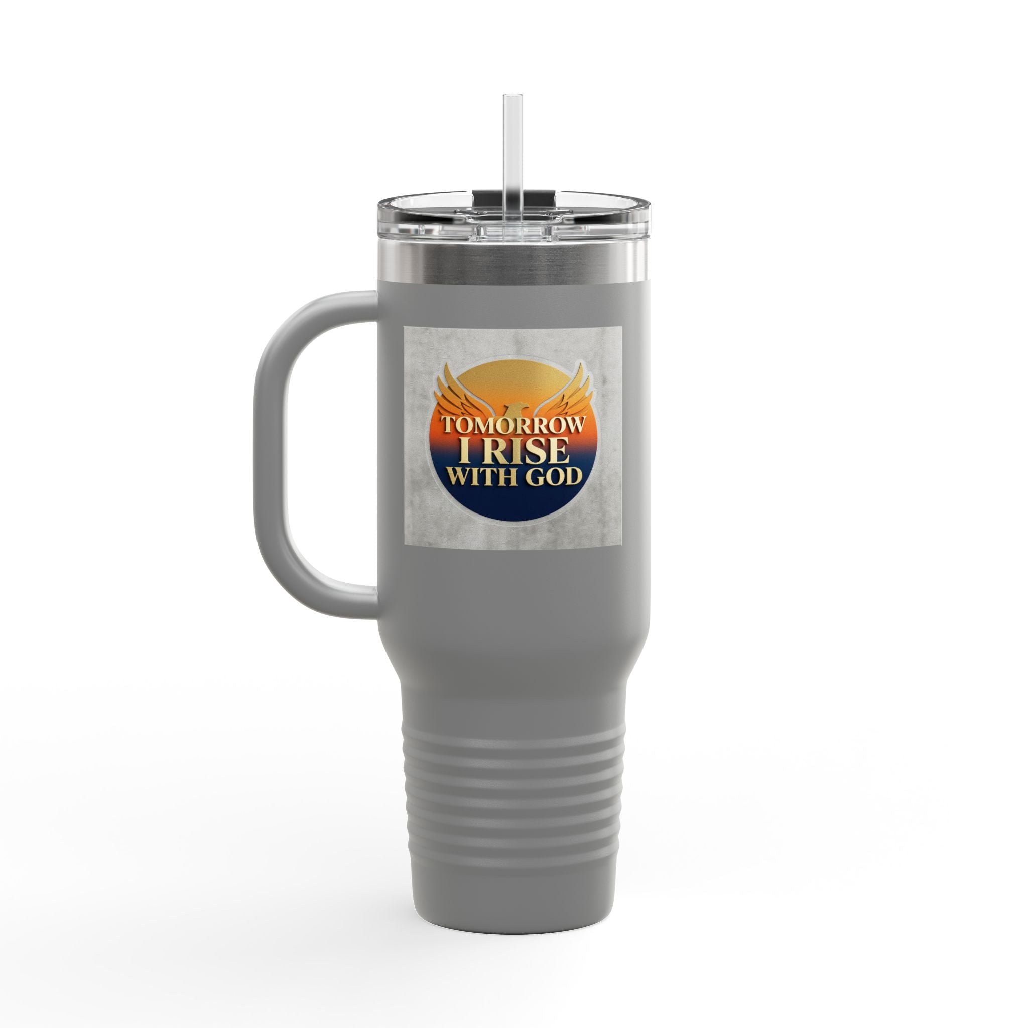 Insulated Travel Mug 40oz — "Tomorrow I Rise With God" Sunrise Faith Tumbler