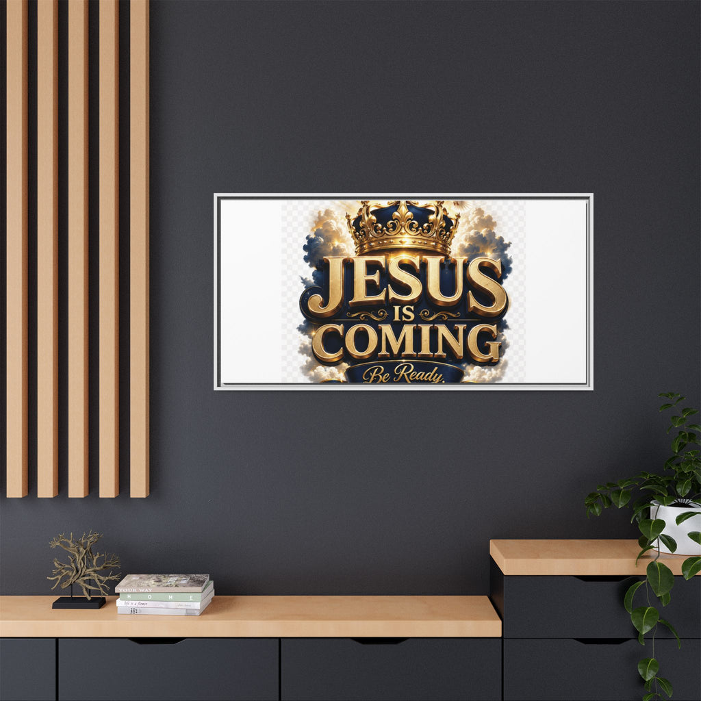 Framed Matte Canvas — "Jesus Is Coming" Gold Crown Christian Wall Art