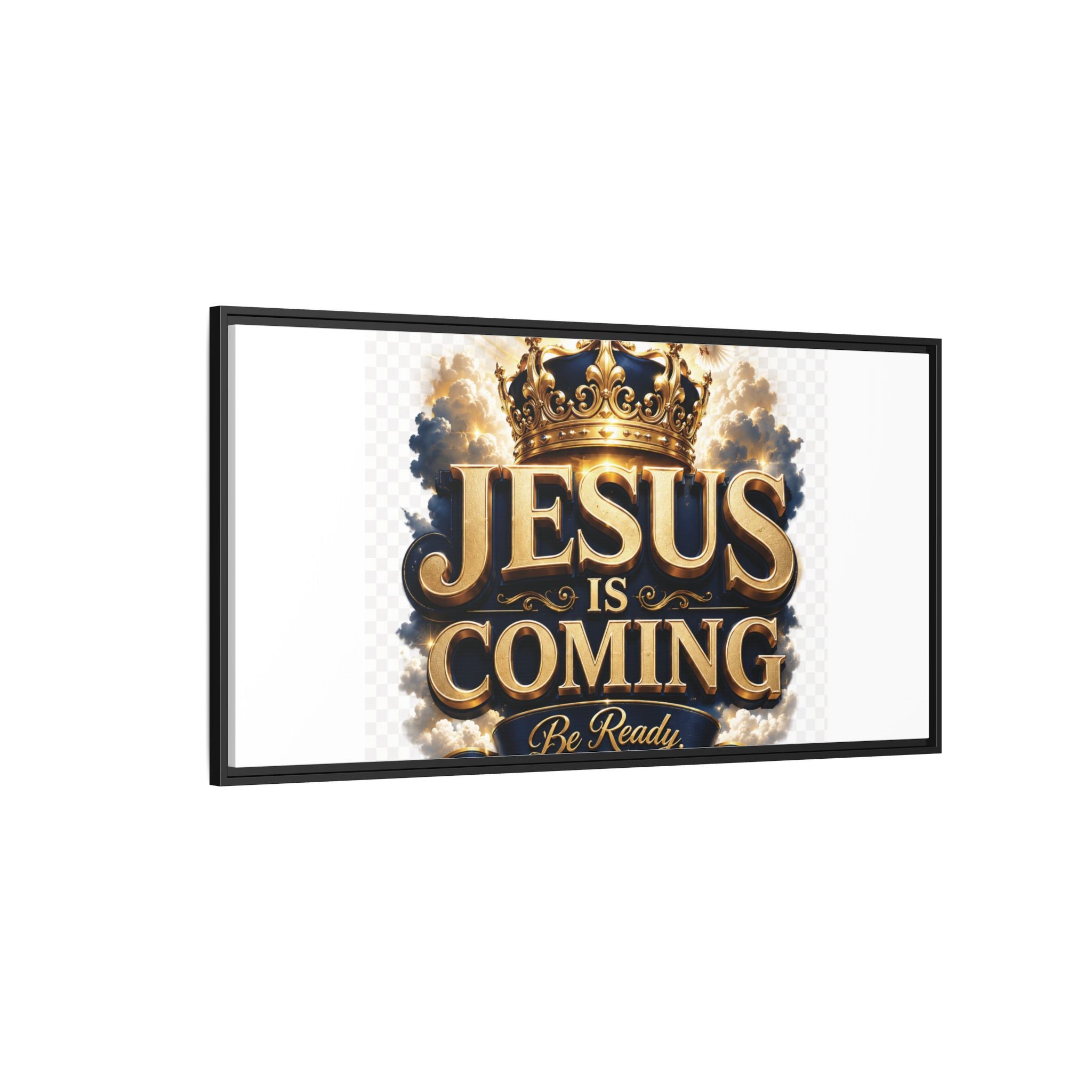 Framed Matte Canvas — "Jesus Is Coming" Gold Crown Christian Wall Art