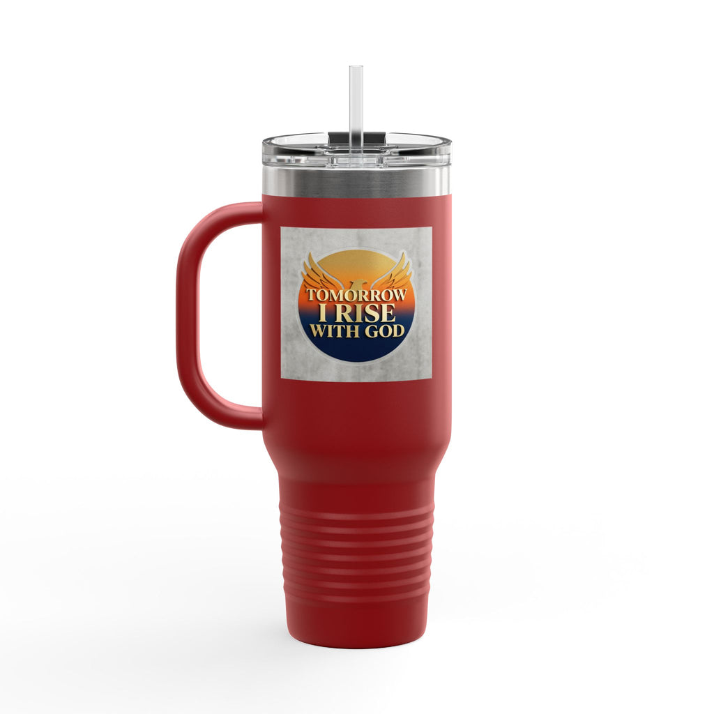 Insulated Travel Mug 40oz — "Tomorrow I Rise With God" Sunrise Faith Tumbler