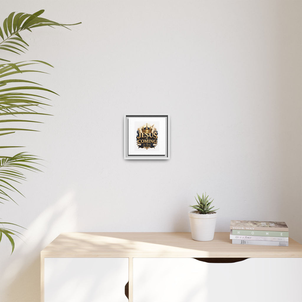 Framed Matte Canvas — "Jesus Is Coming" Gold Crown Christian Wall Art
