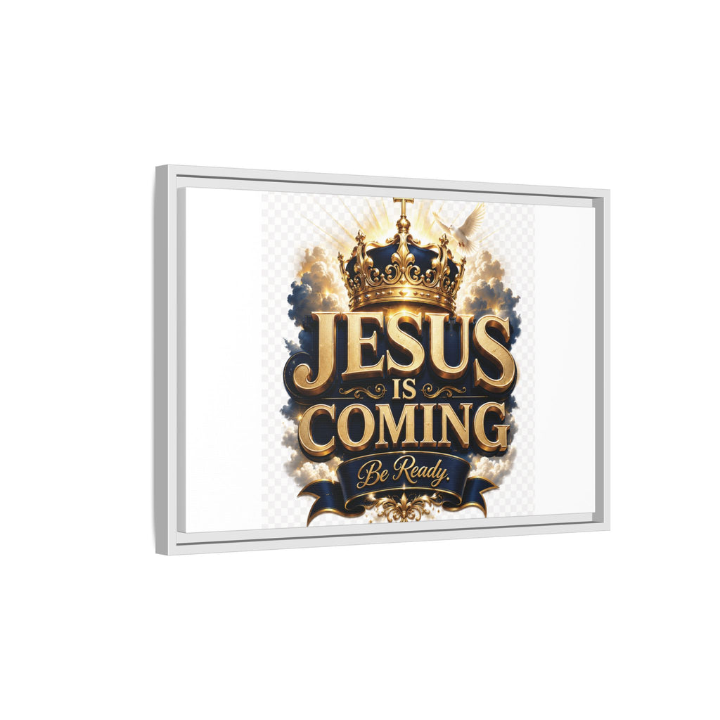 Framed Matte Canvas — "Jesus Is Coming" Gold Crown Christian Wall Art