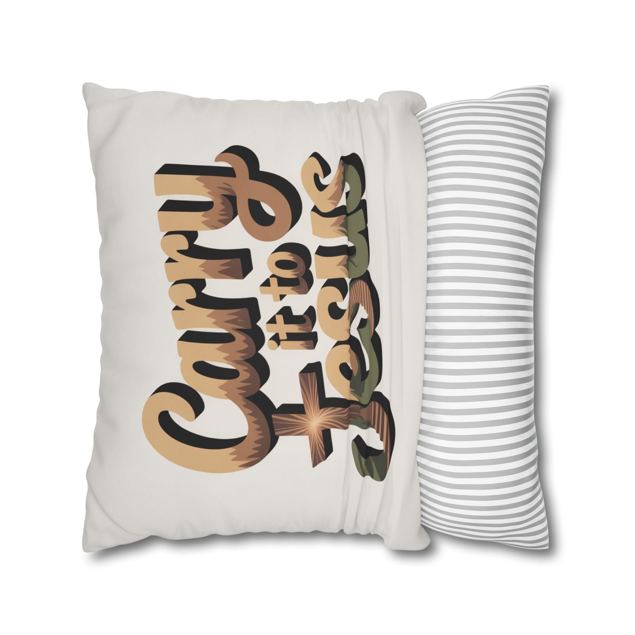 Carry It to Jesus Pillowcase — Christian Inspirational Square Throw Pillow Cover