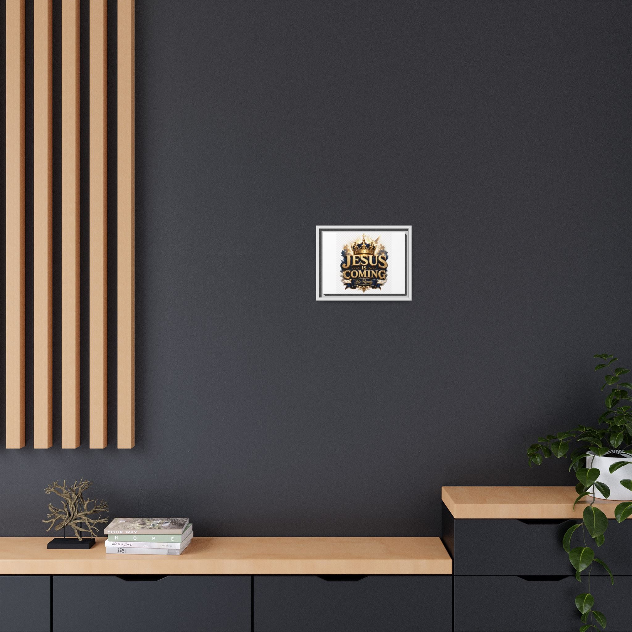 Framed Matte Canvas — "Jesus Is Coming" Gold Crown Christian Wall Art