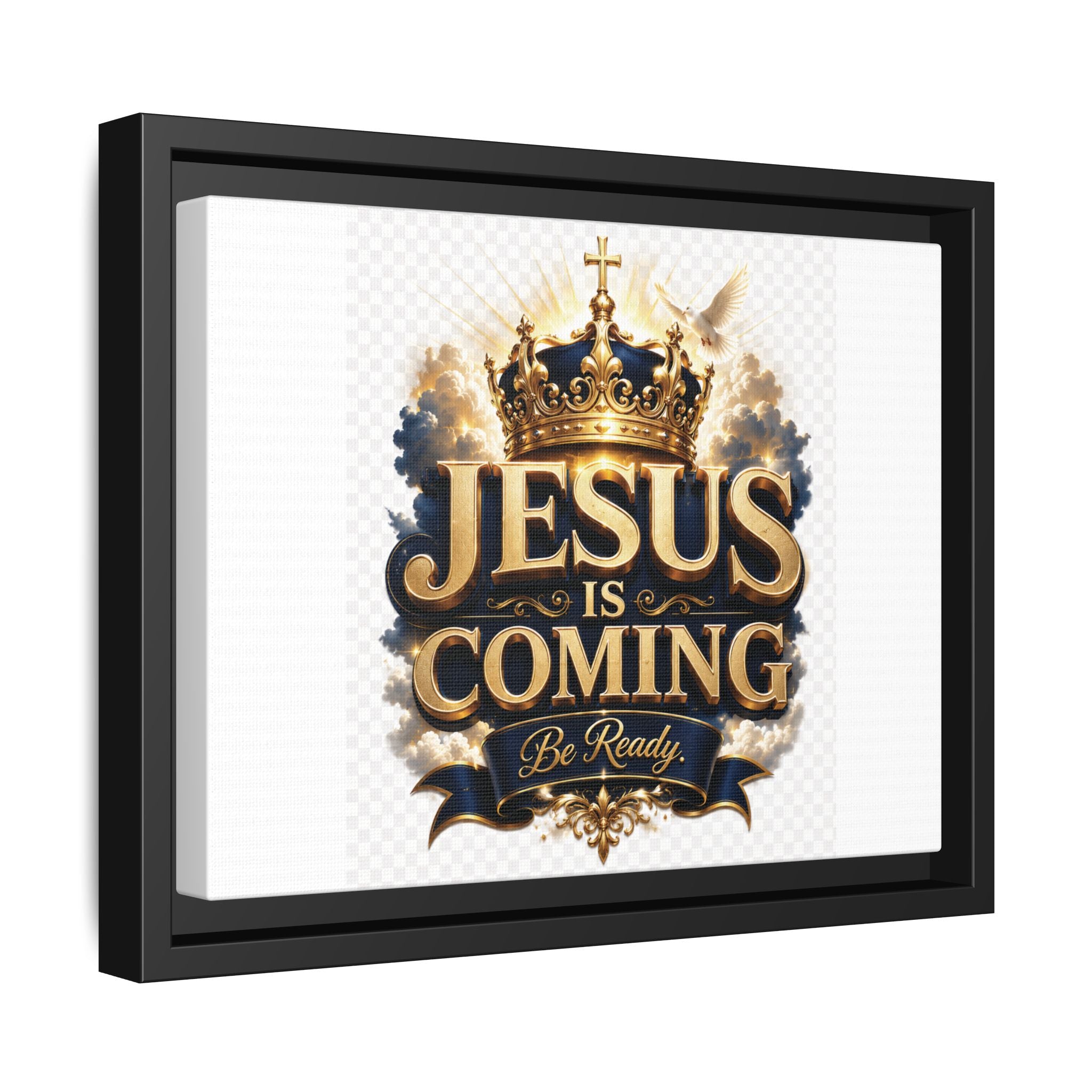 Framed Matte Canvas — "Jesus Is Coming" Gold Crown Christian Wall Art