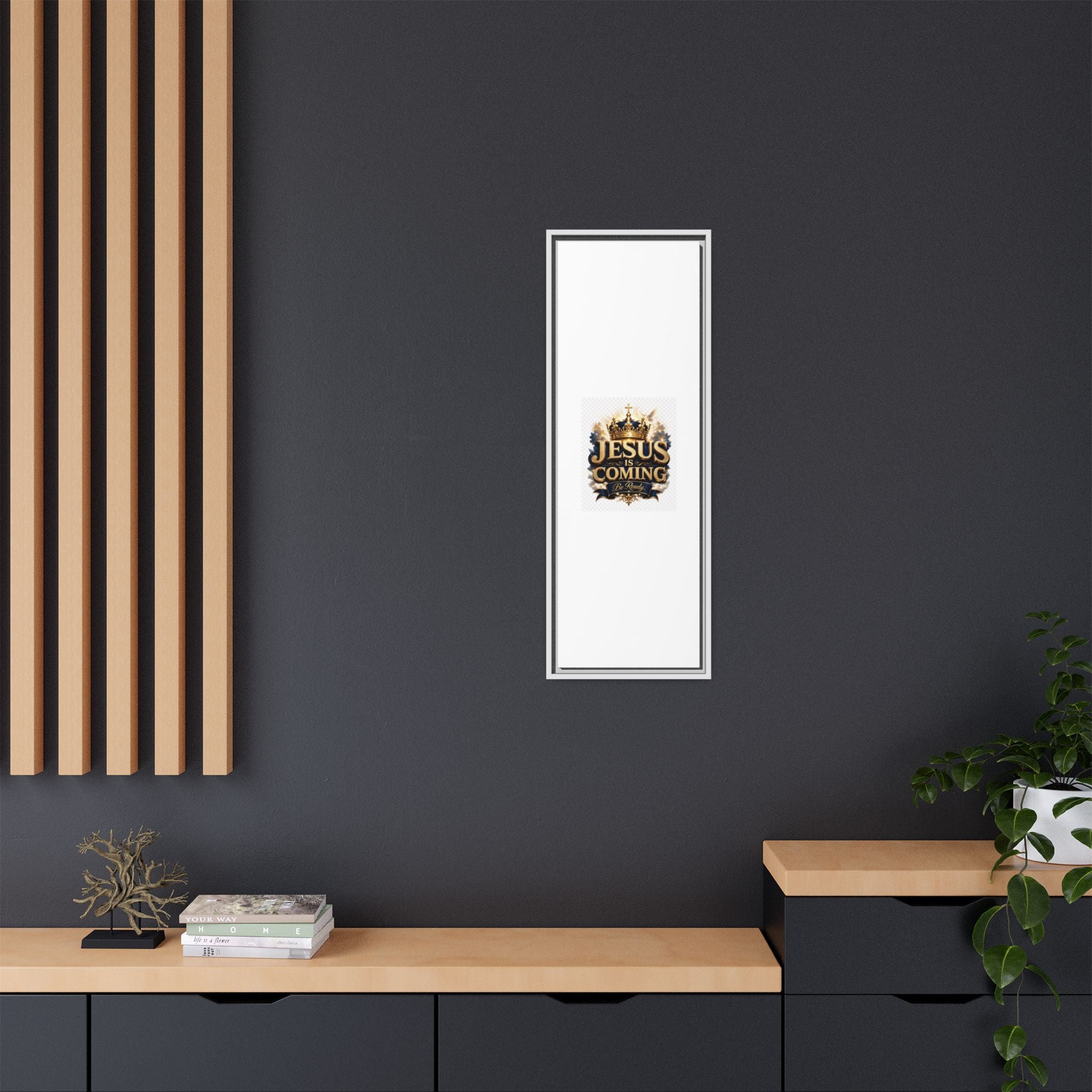 Framed Matte Canvas — "Jesus Is Coming" Gold Crown Christian Wall Art