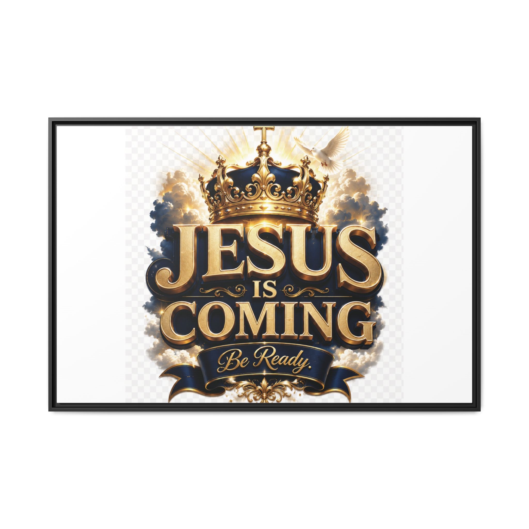 Framed Matte Canvas — "Jesus Is Coming" Gold Crown Christian Wall Art