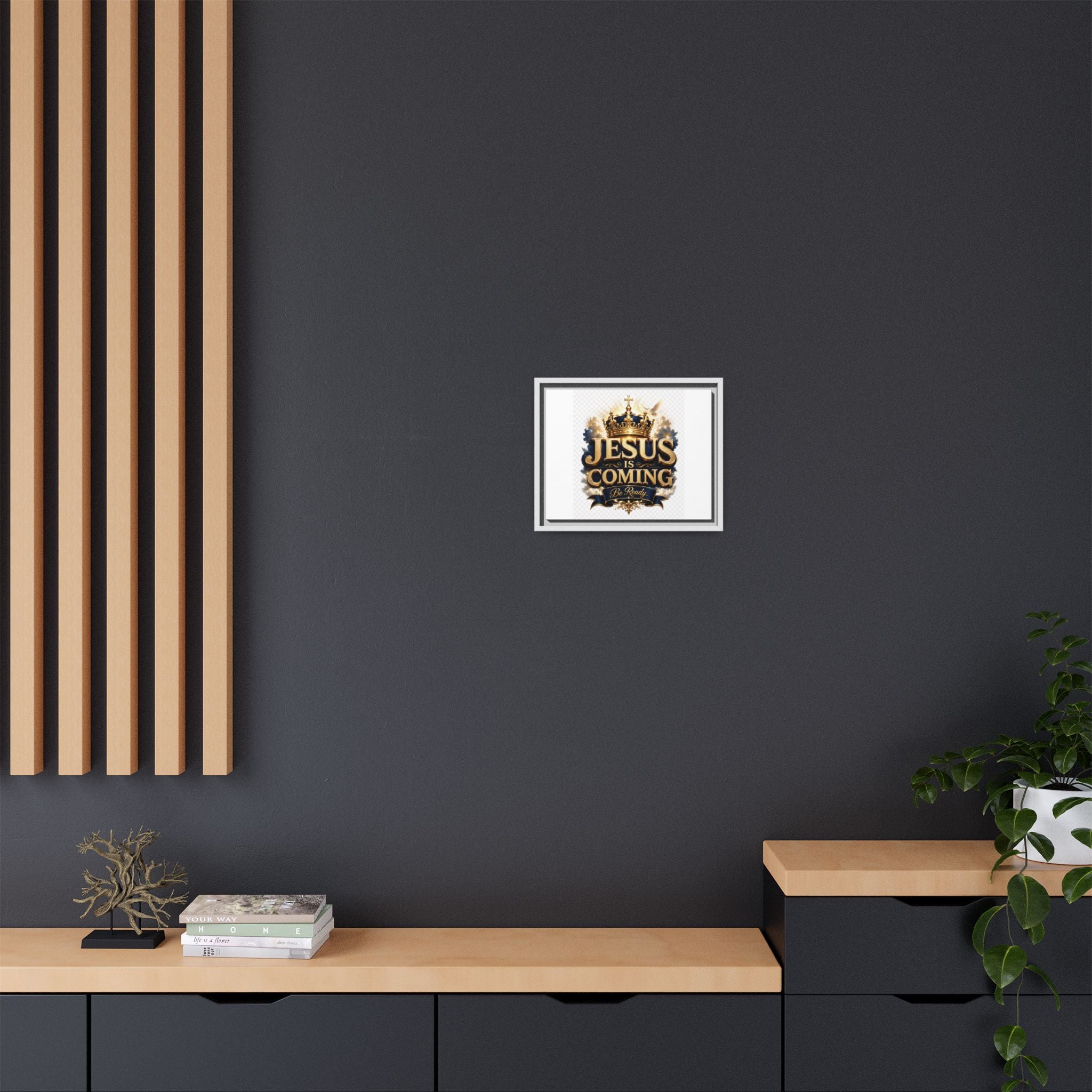 Framed Matte Canvas — "Jesus Is Coming" Gold Crown Christian Wall Art
