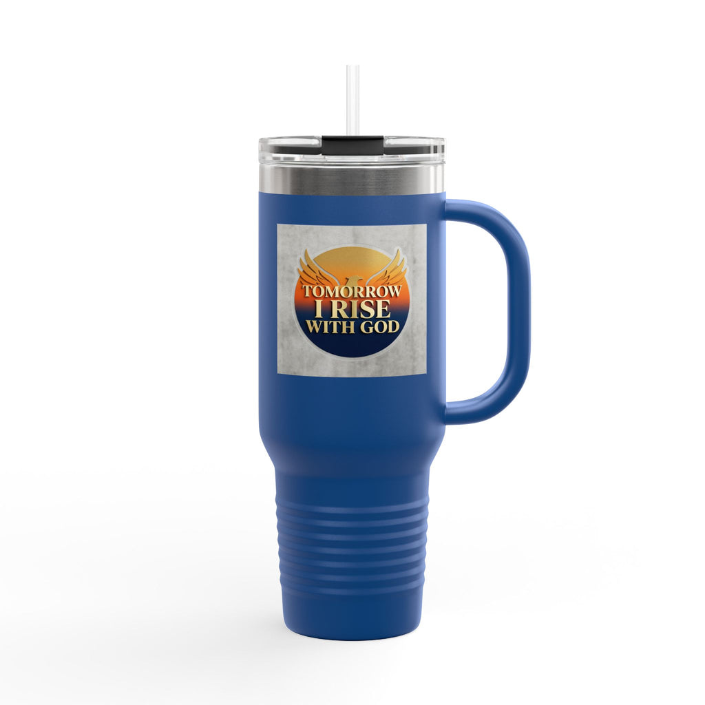 Insulated Travel Mug 40oz — "Tomorrow I Rise With God" Sunrise Faith Tumbler