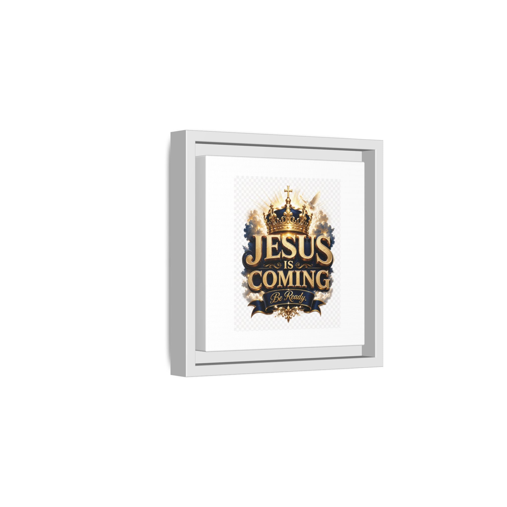 Framed Matte Canvas — "Jesus Is Coming" Gold Crown Christian Wall Art