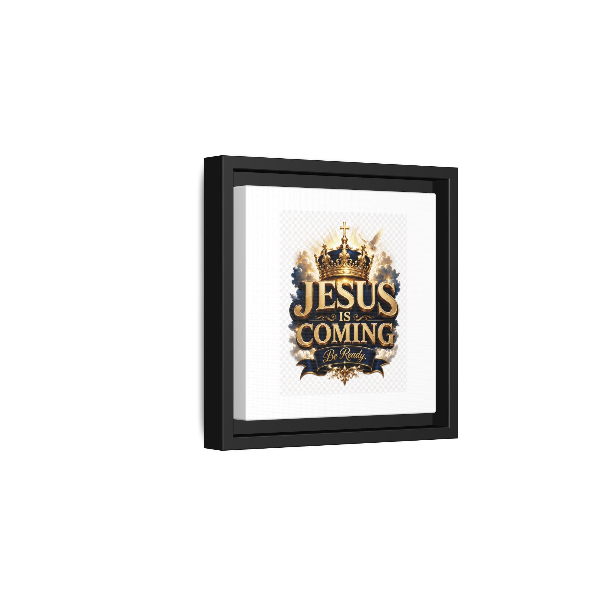 Framed Matte Canvas — "Jesus Is Coming" Gold Crown Christian Wall Art