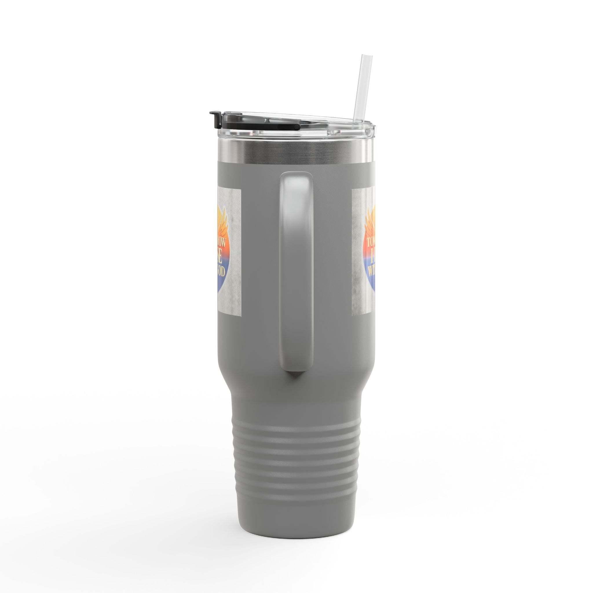 Insulated Travel Mug 40oz — "Tomorrow I Rise With God" Sunrise Faith Tumbler