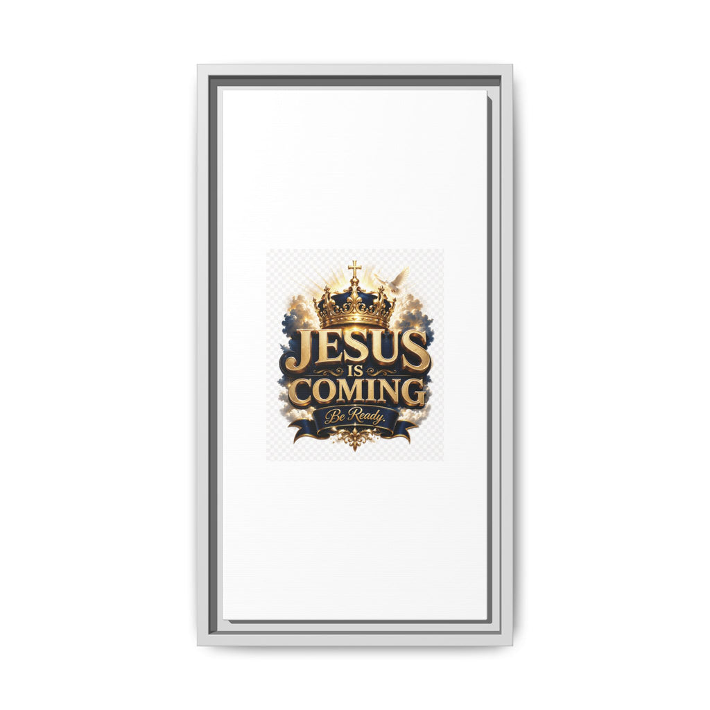 Framed Matte Canvas — "Jesus Is Coming" Gold Crown Christian Wall Art