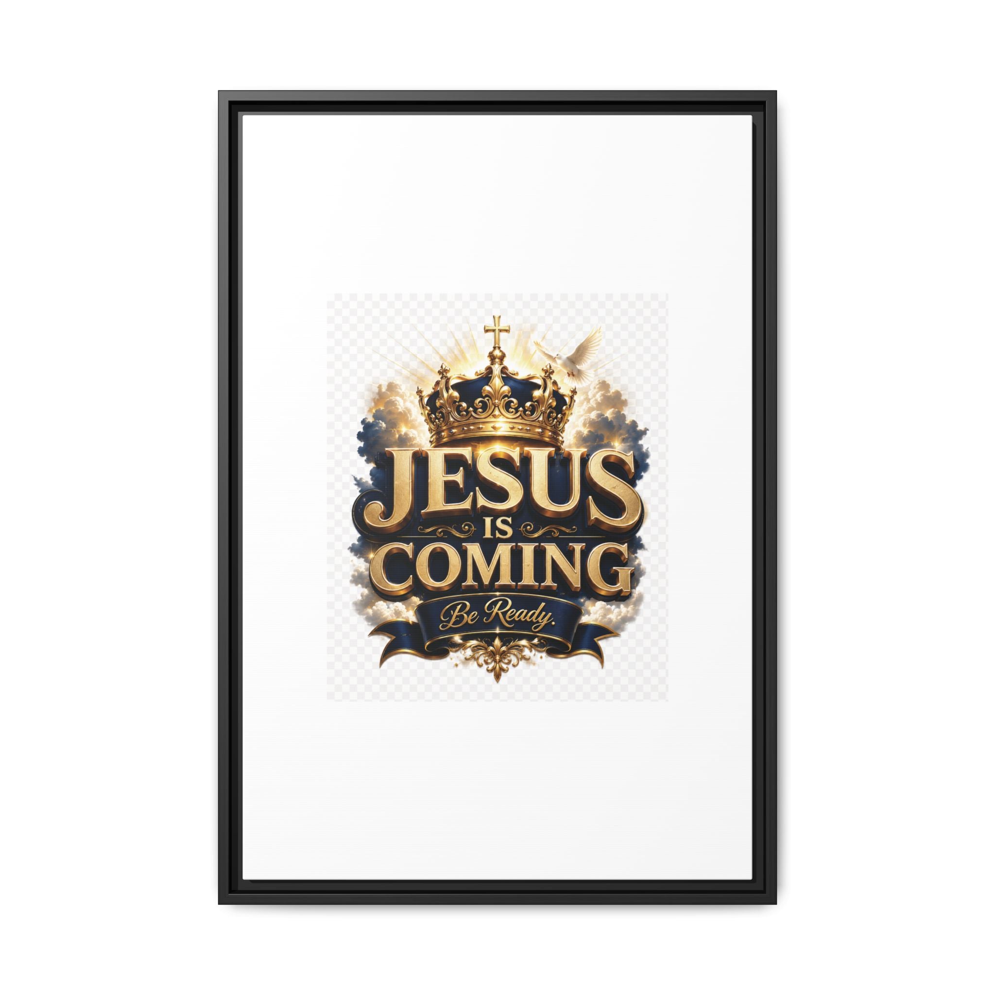 Framed Matte Canvas — "Jesus Is Coming" Gold Crown Christian Wall Art