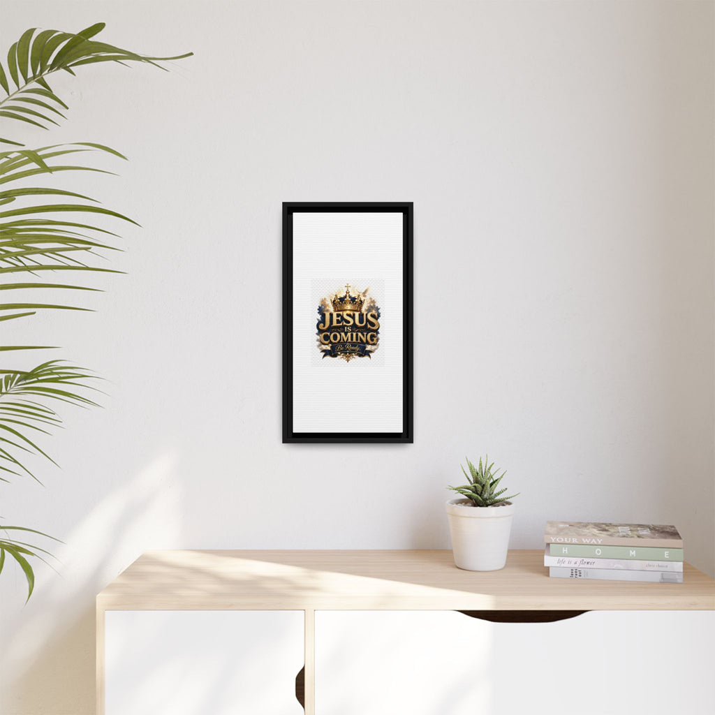 Framed Matte Canvas — "Jesus Is Coming" Gold Crown Christian Wall Art