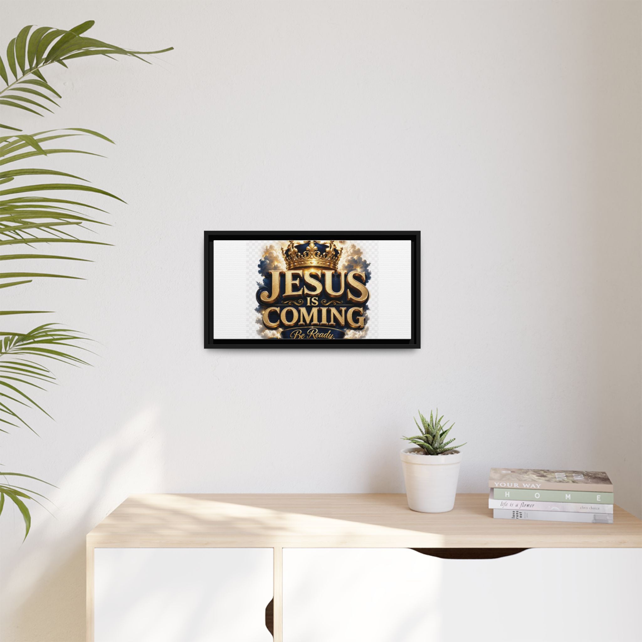 Framed Matte Canvas — "Jesus Is Coming" Gold Crown Christian Wall Art
