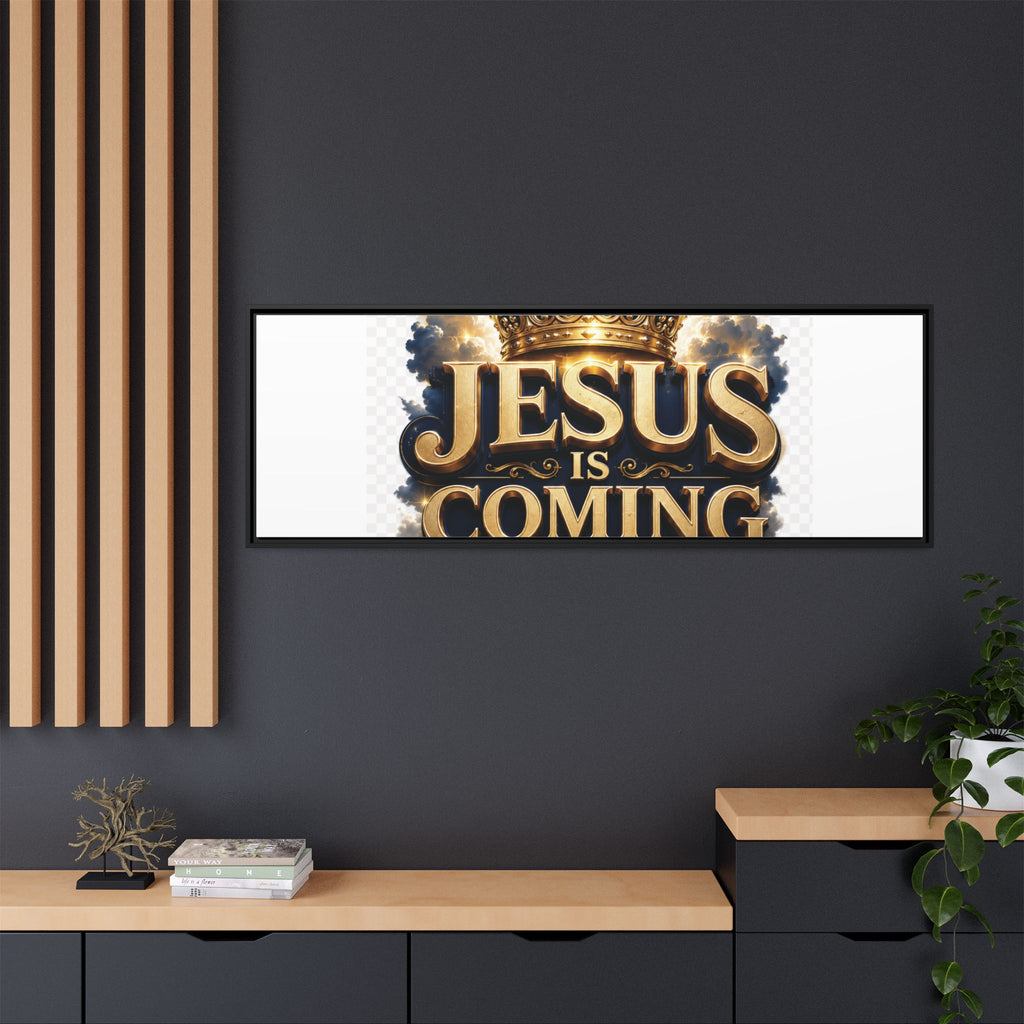 Framed Matte Canvas — "Jesus Is Coming" Gold Crown Christian Wall Art