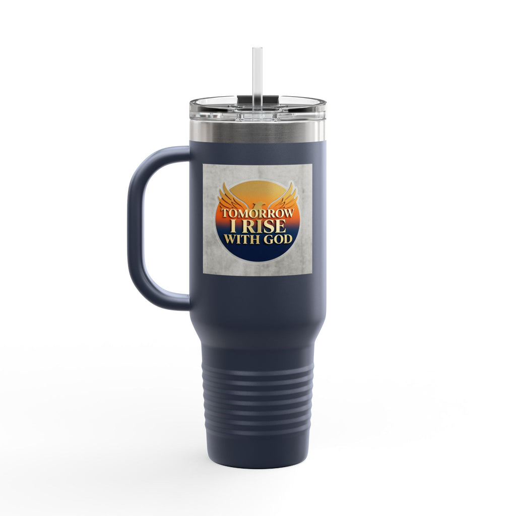 Insulated Travel Mug 40oz — "Tomorrow I Rise With God" Sunrise Faith Tumbler