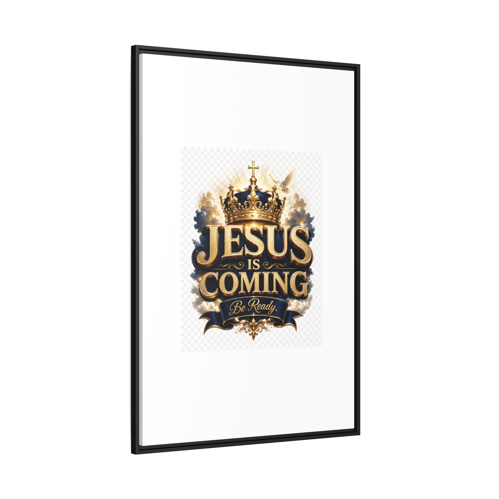 Framed Matte Canvas — "Jesus Is Coming" Gold Crown Christian Wall Art