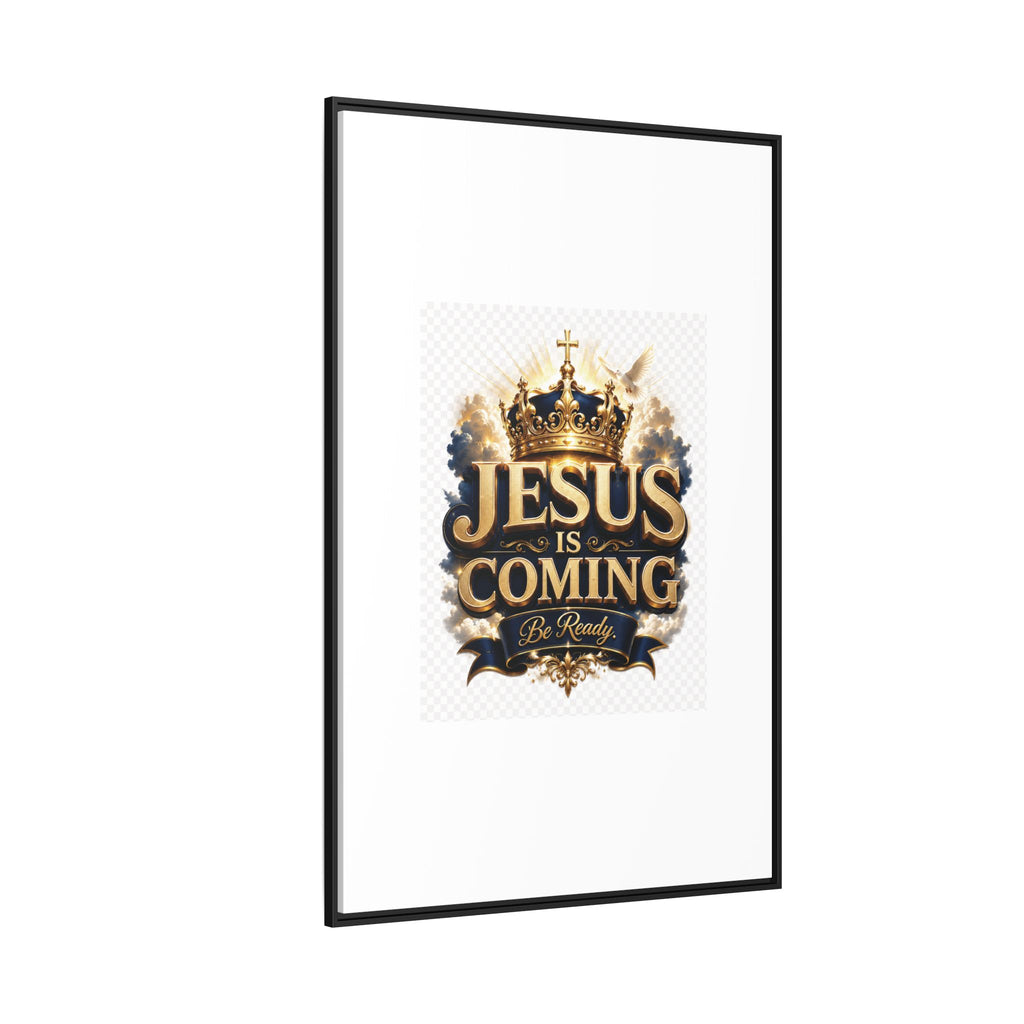 Framed Matte Canvas — "Jesus Is Coming" Gold Crown Christian Wall Art