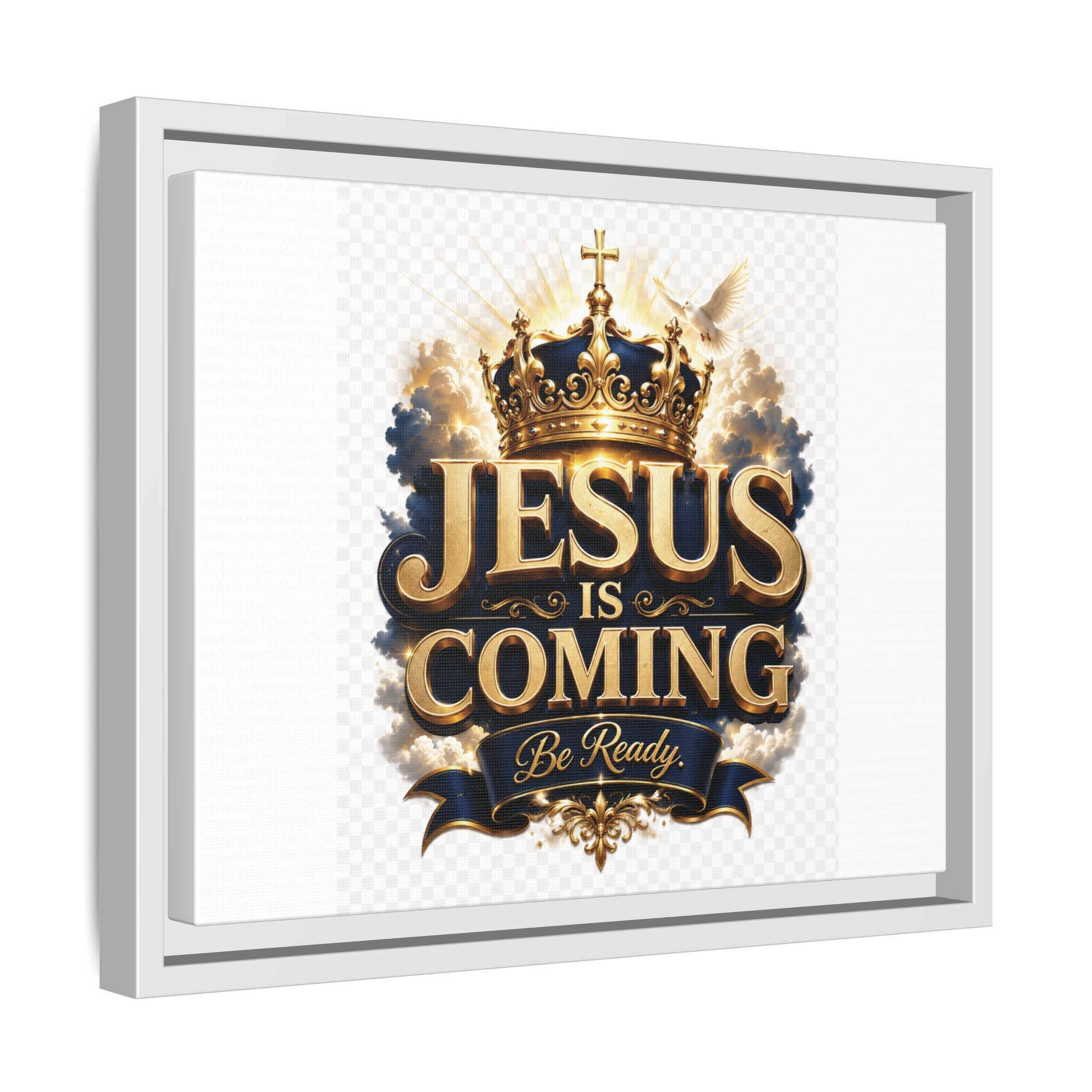 Framed Matte Canvas — "Jesus Is Coming" Gold Crown Christian Wall Art