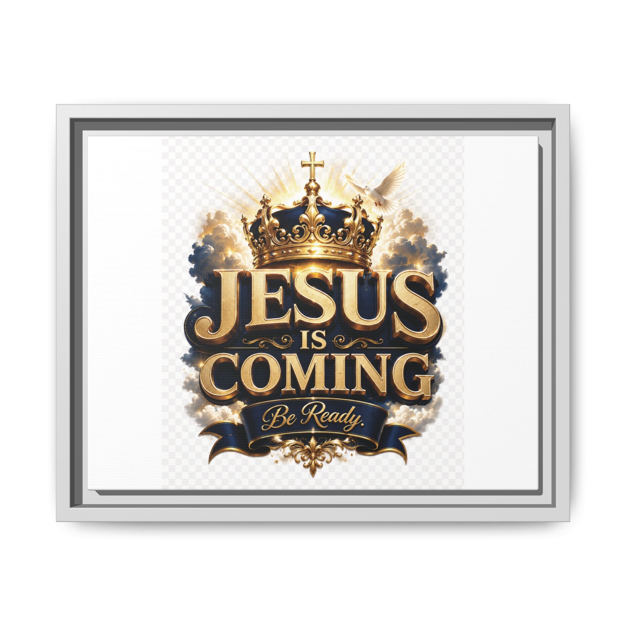 Framed Matte Canvas — "Jesus Is Coming" Gold Crown Christian Wall Art