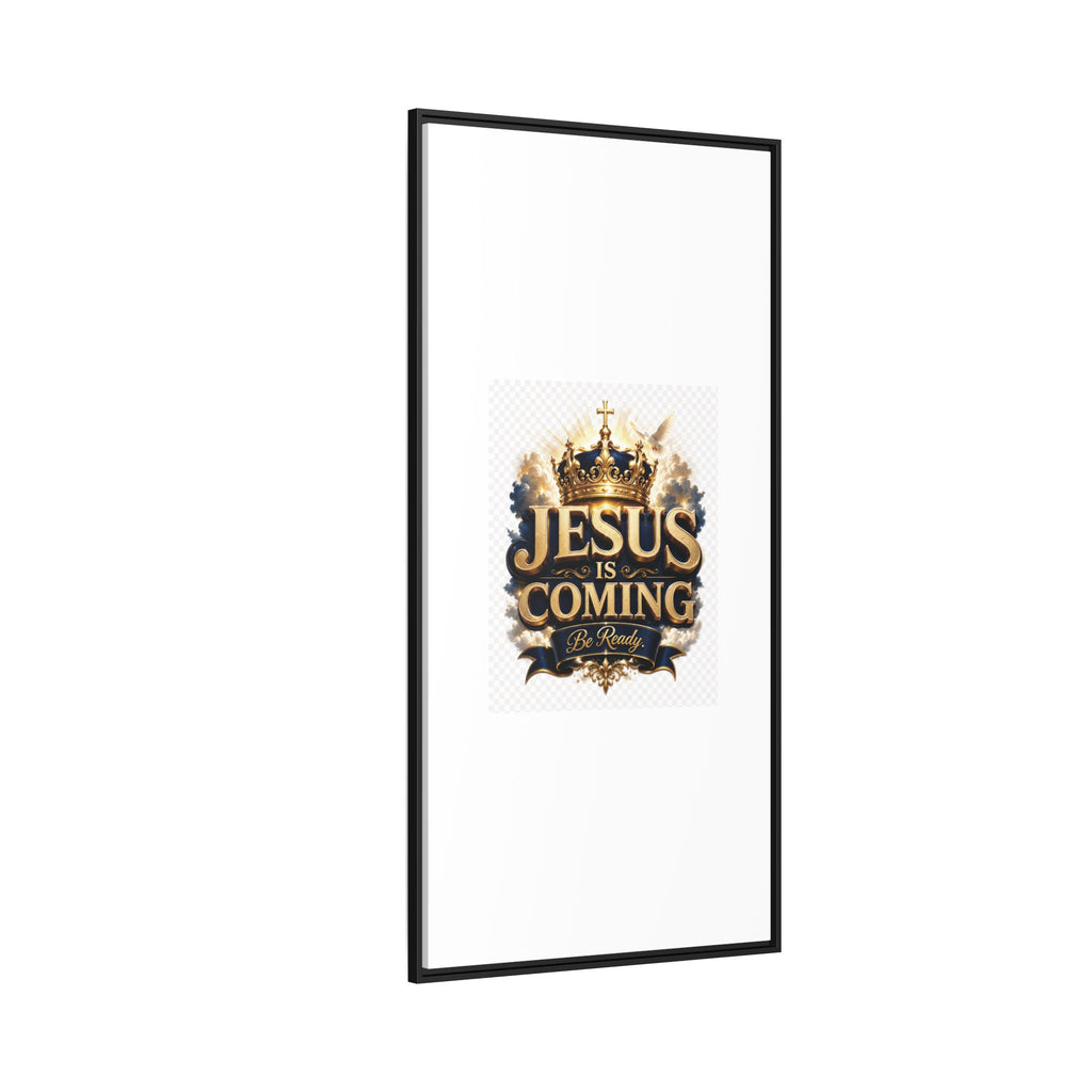 Framed Matte Canvas — "Jesus Is Coming" Gold Crown Christian Wall Art