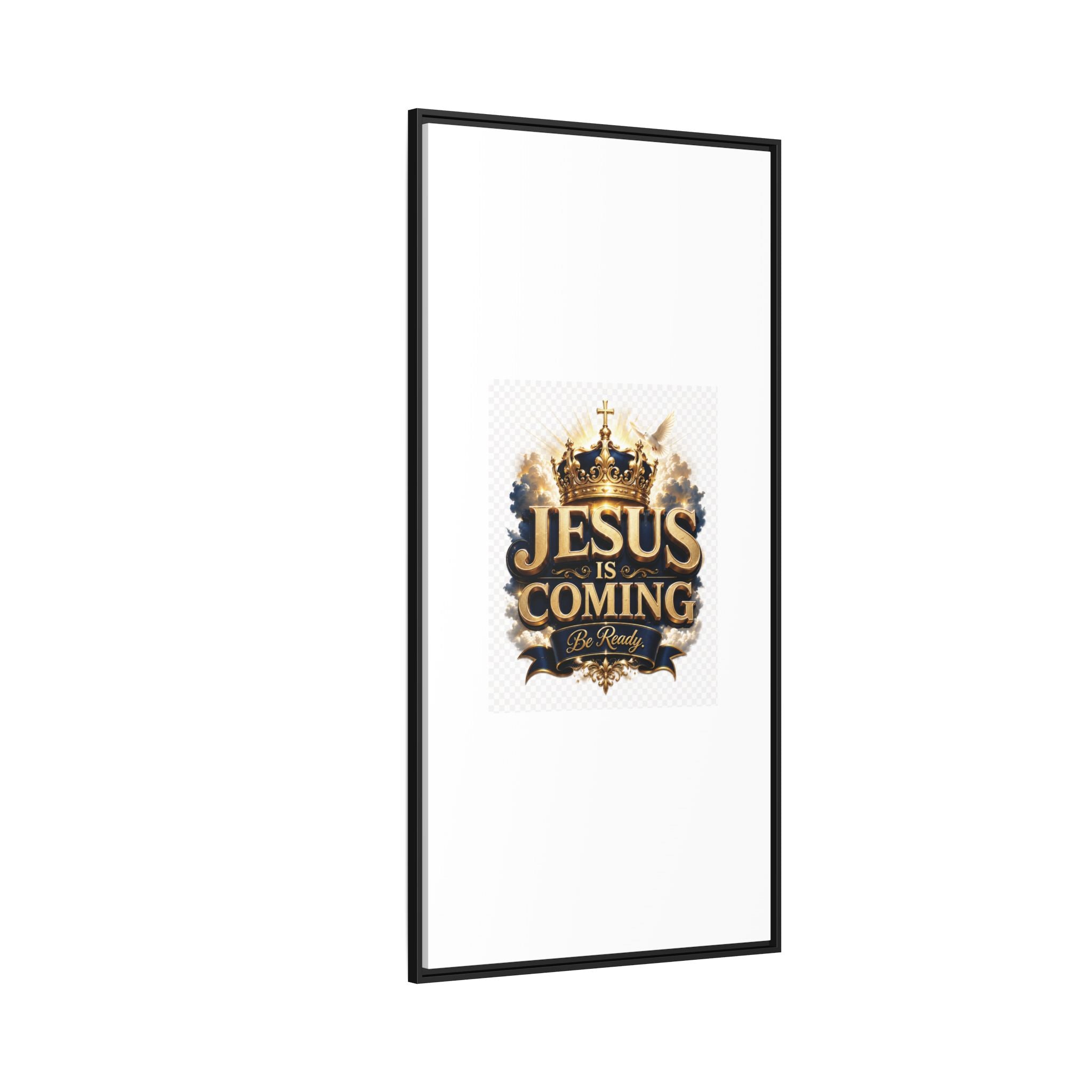 Framed Matte Canvas — "Jesus Is Coming" Gold Crown Christian Wall Art