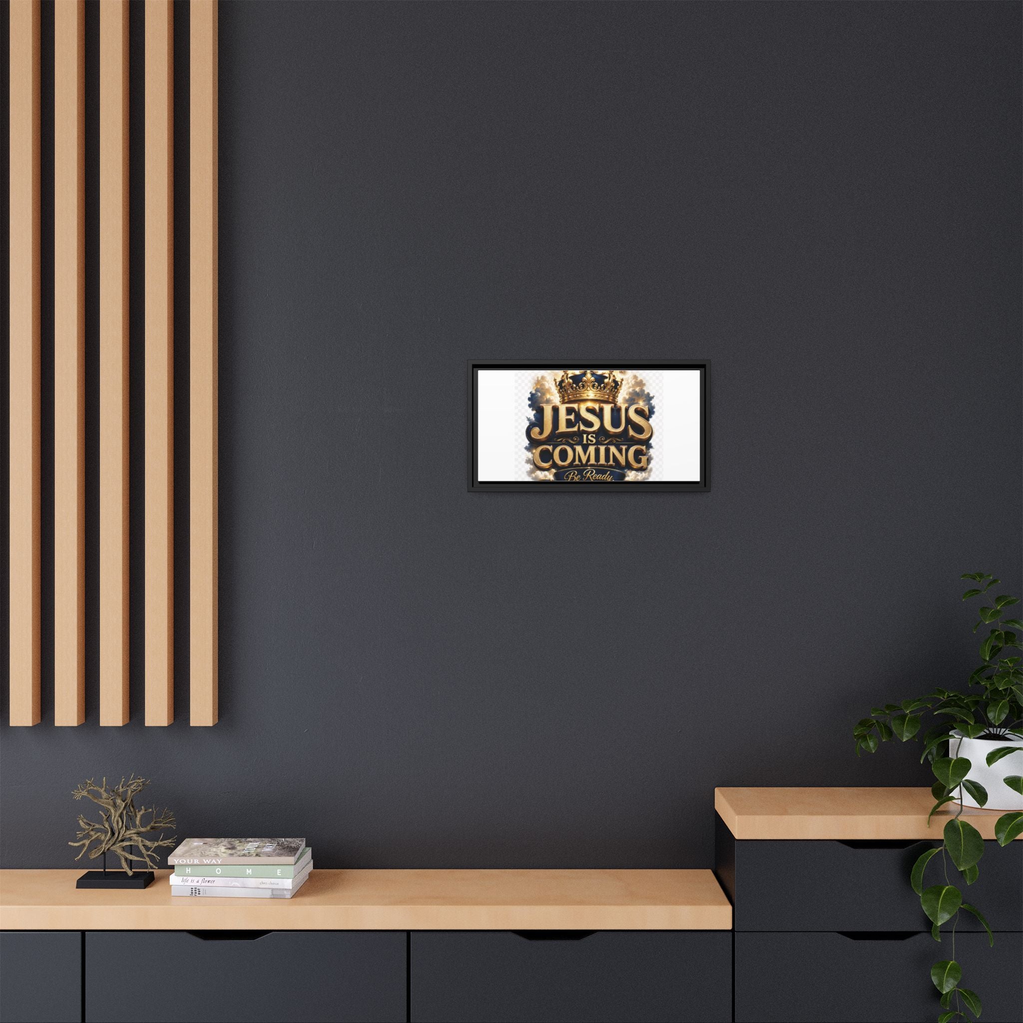 Framed Matte Canvas — "Jesus Is Coming" Gold Crown Christian Wall Art