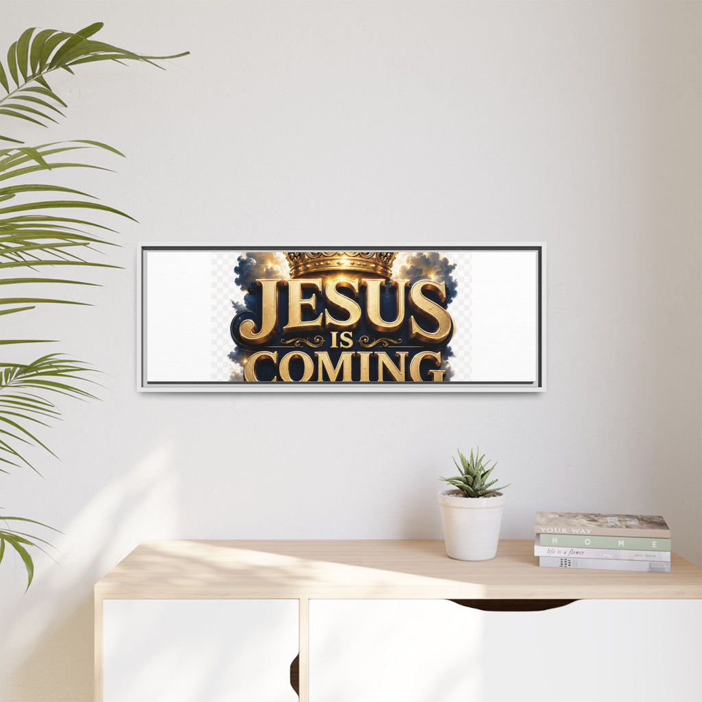 Framed Matte Canvas — "Jesus Is Coming" Gold Crown Christian Wall Art