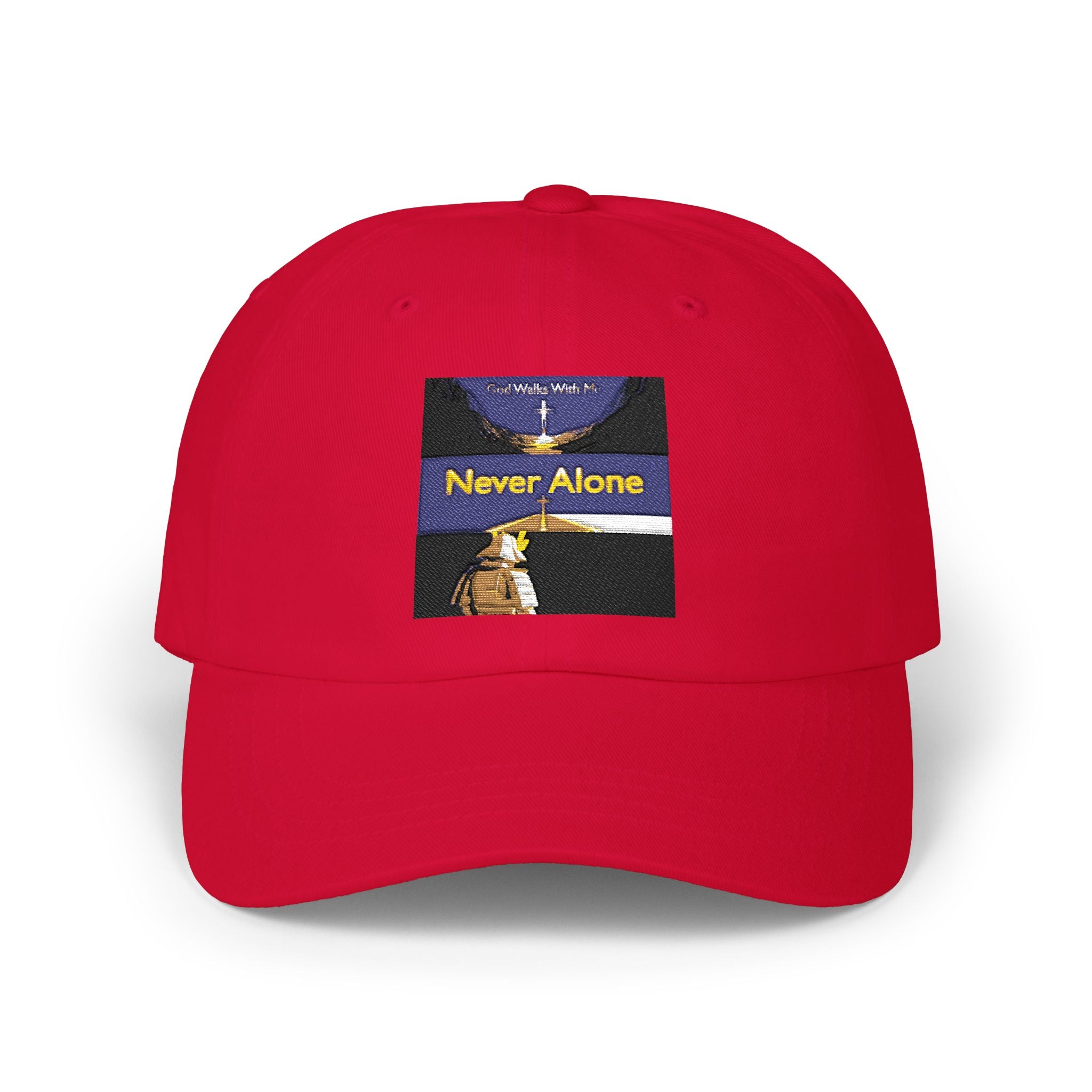 Dad Cap — "Never Alone" Dog & Moon Embroidered Baseball Hat