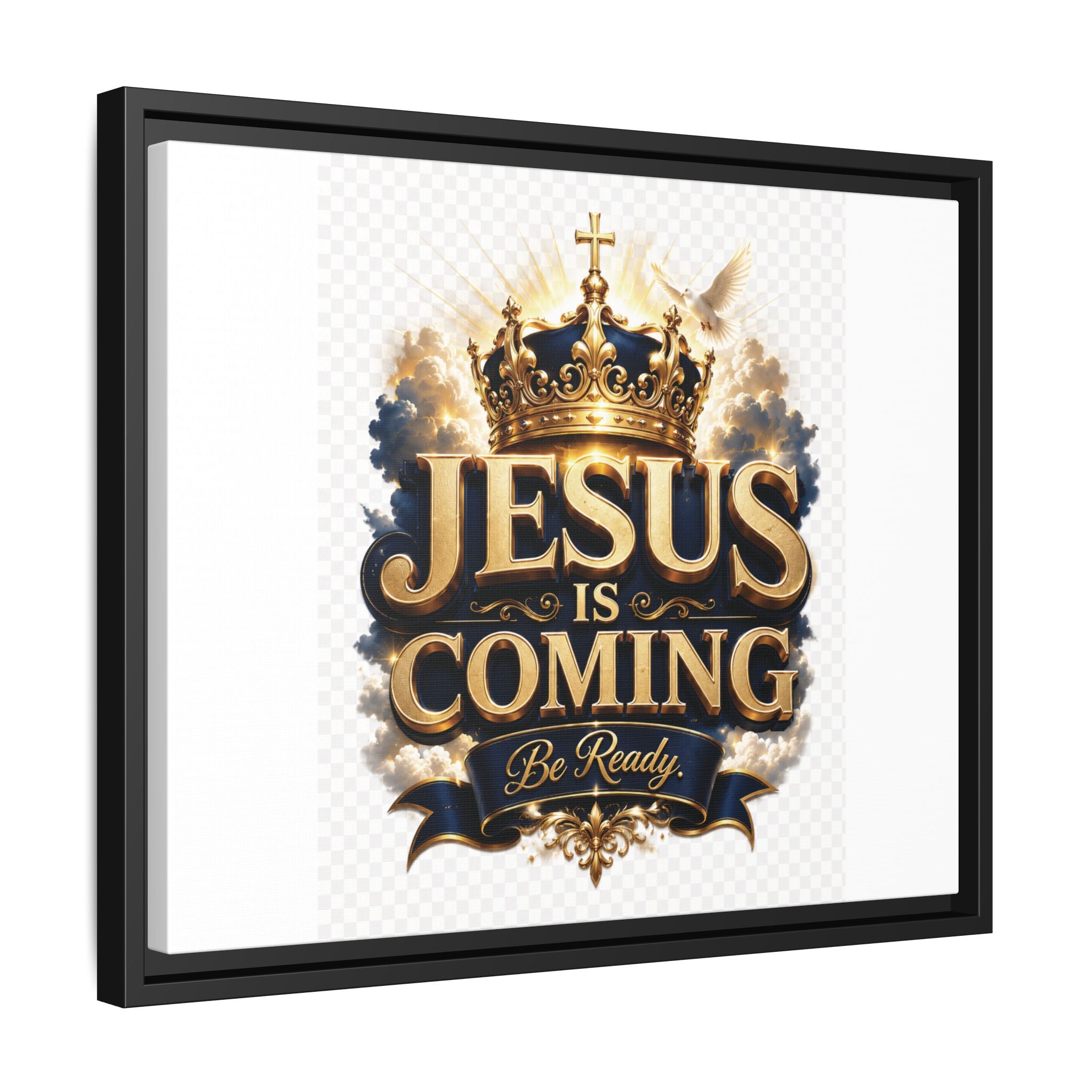 Framed Matte Canvas — "Jesus Is Coming" Gold Crown Christian Wall Art