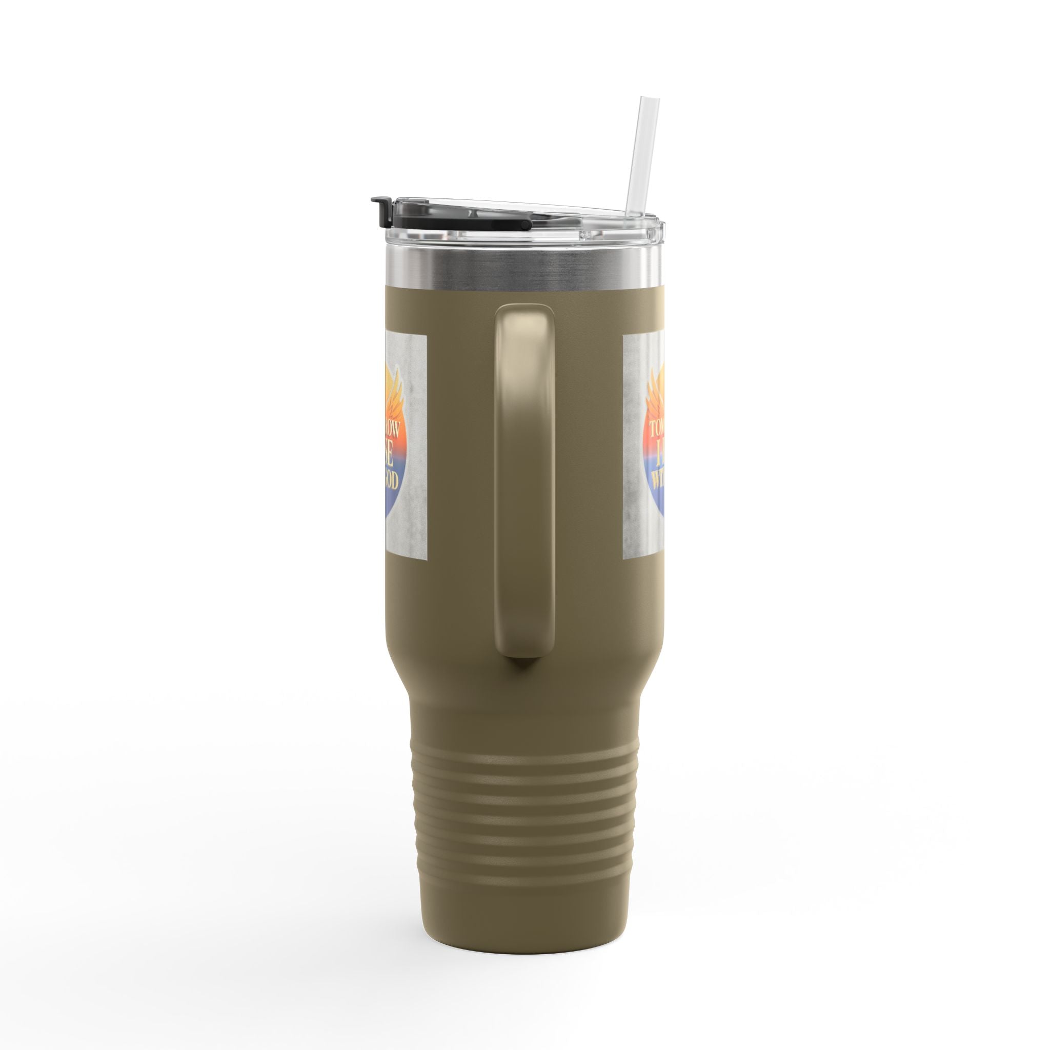 Insulated Travel Mug 40oz — "Tomorrow I Rise With God" Sunrise Faith Tumbler