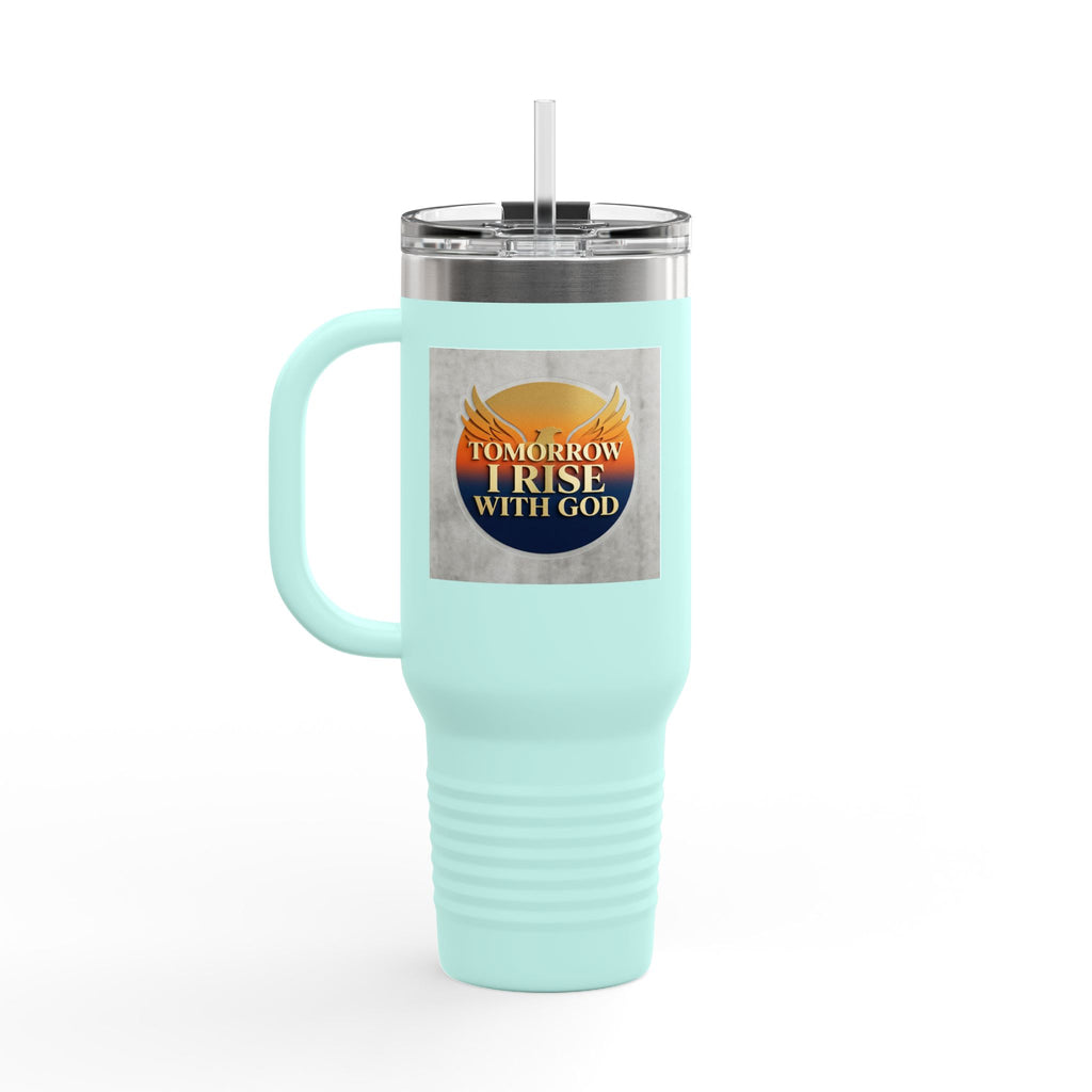 Insulated Travel Mug 40oz — "Tomorrow I Rise With God" Sunrise Faith Tumbler