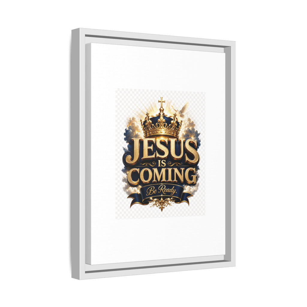 Framed Matte Canvas — "Jesus Is Coming" Gold Crown Christian Wall Art