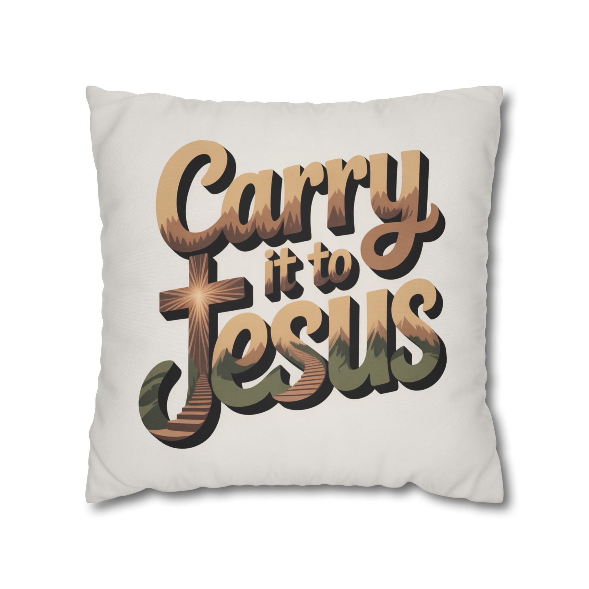 Carry It to Jesus Pillowcase — Christian Inspirational Square Throw Pillow Cover