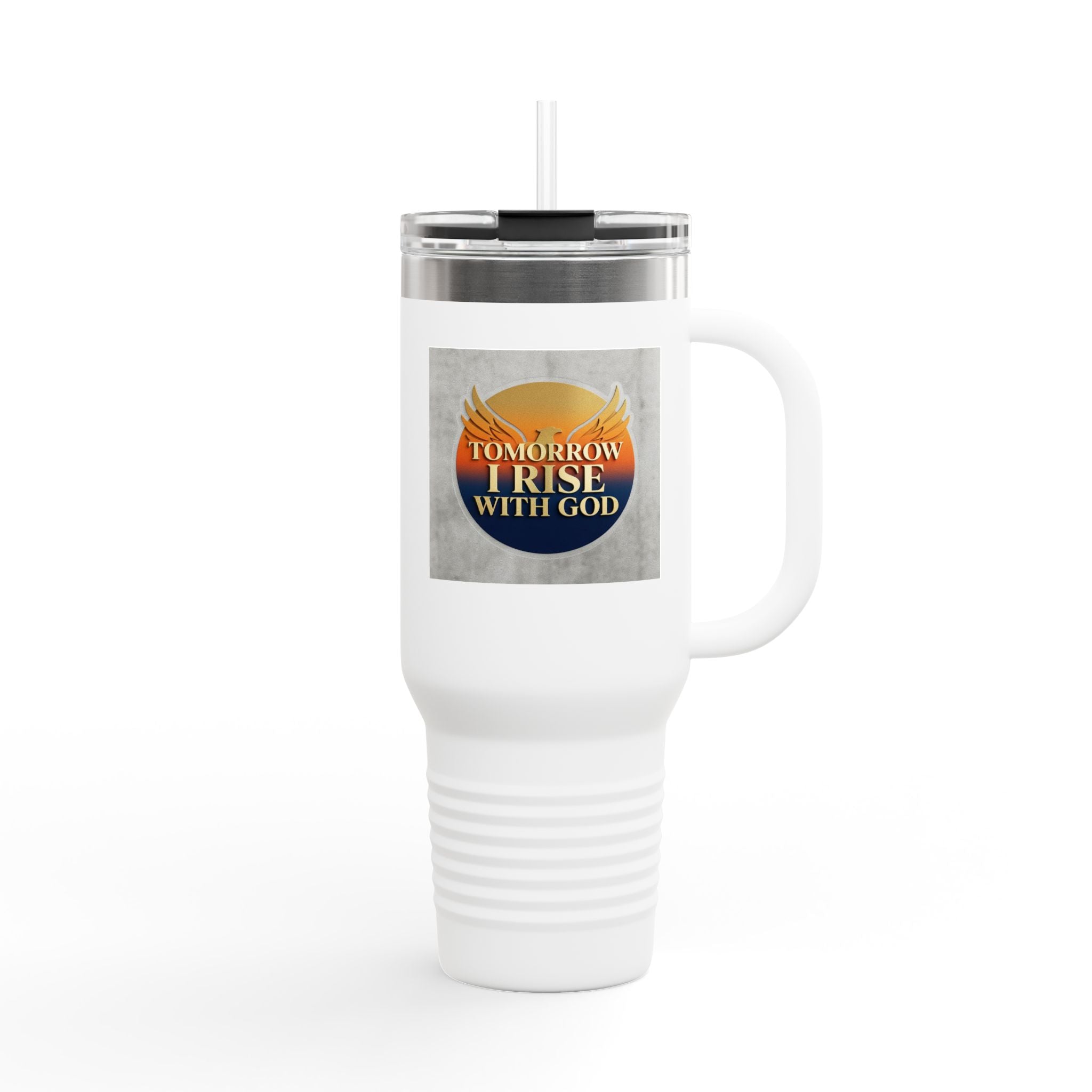 Insulated Travel Mug 40oz — "Tomorrow I Rise With God" Sunrise Faith Tumbler