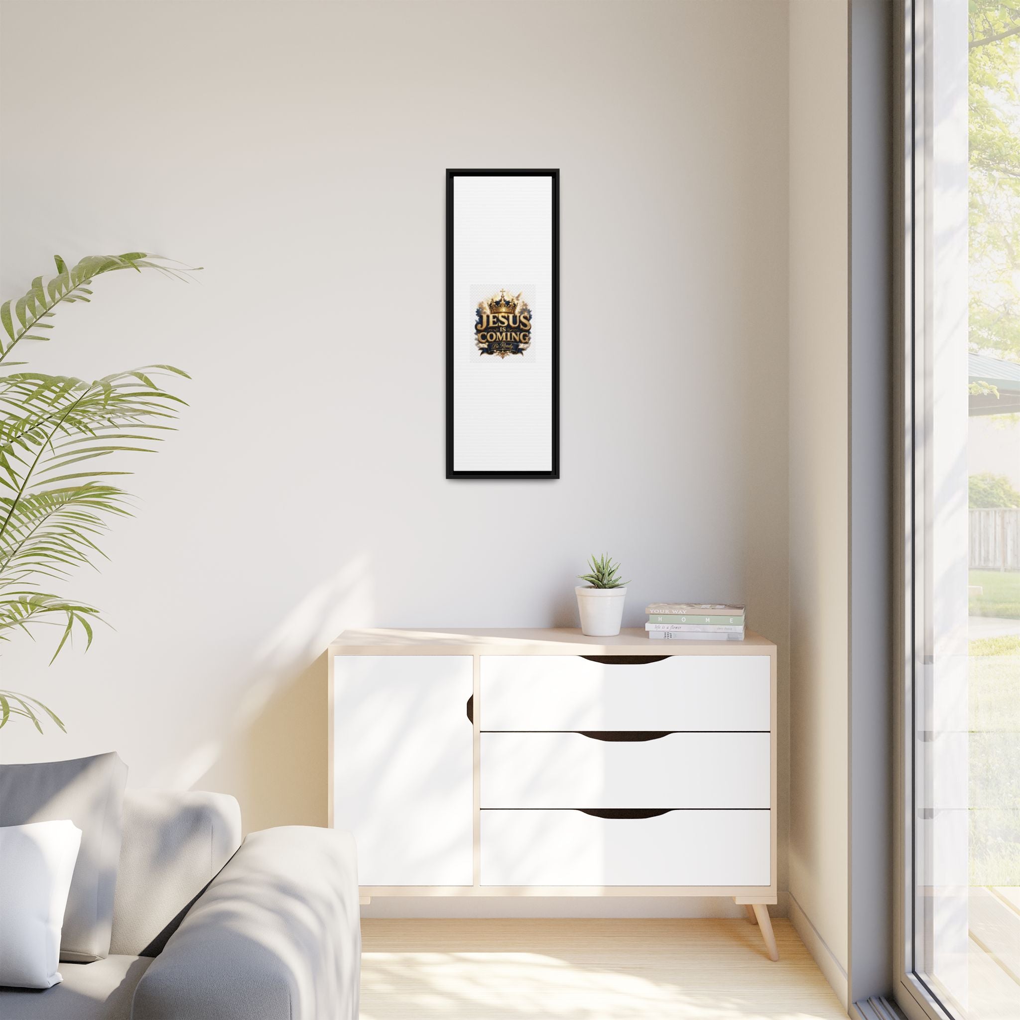 Framed Matte Canvas — "Jesus Is Coming" Gold Crown Christian Wall Art