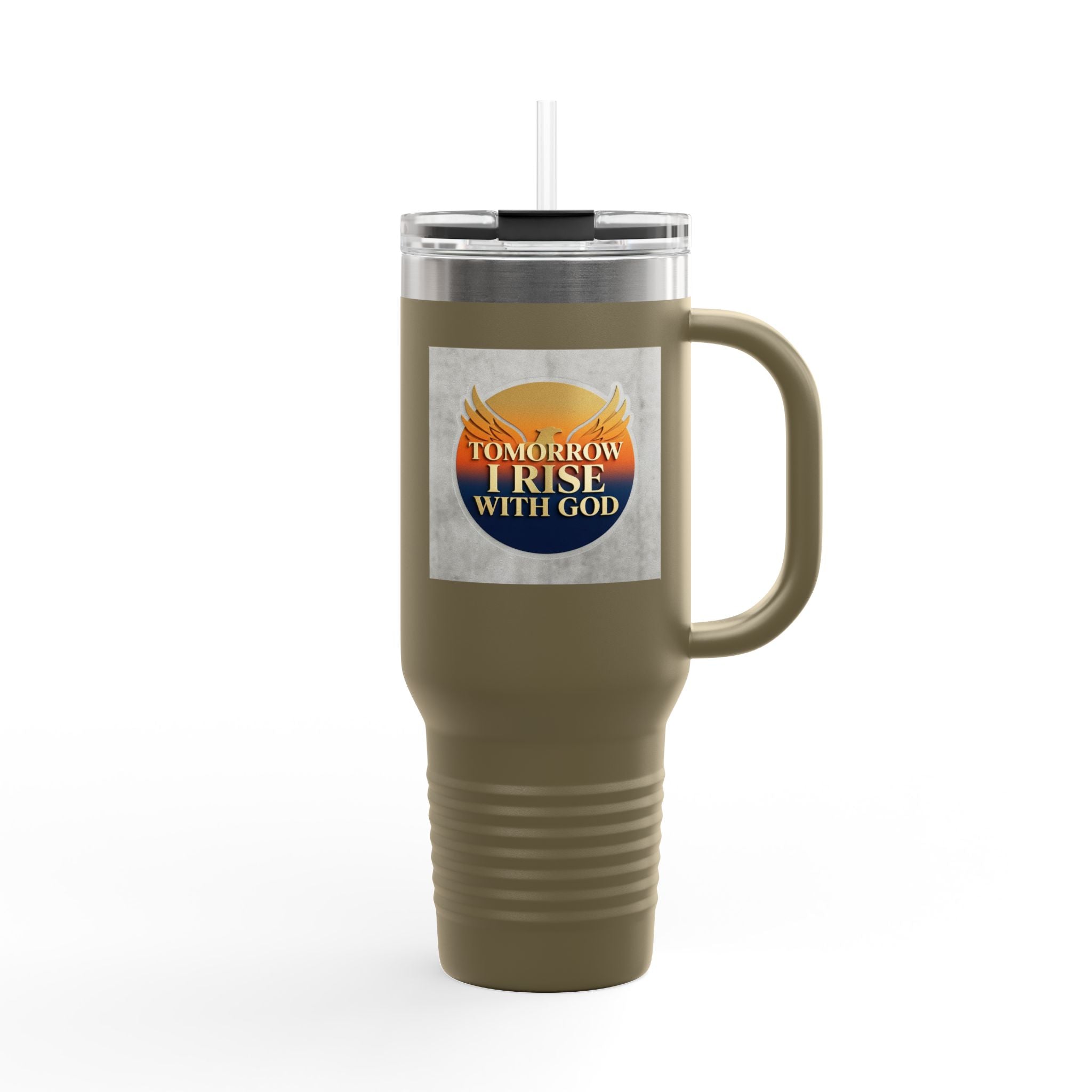 Insulated Travel Mug 40oz — "Tomorrow I Rise With God" Sunrise Faith Tumbler