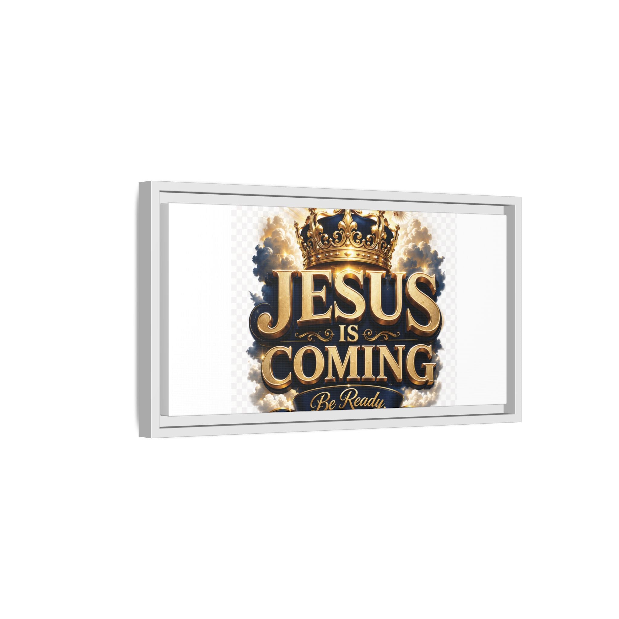 Framed Matte Canvas — "Jesus Is Coming" Gold Crown Christian Wall Art