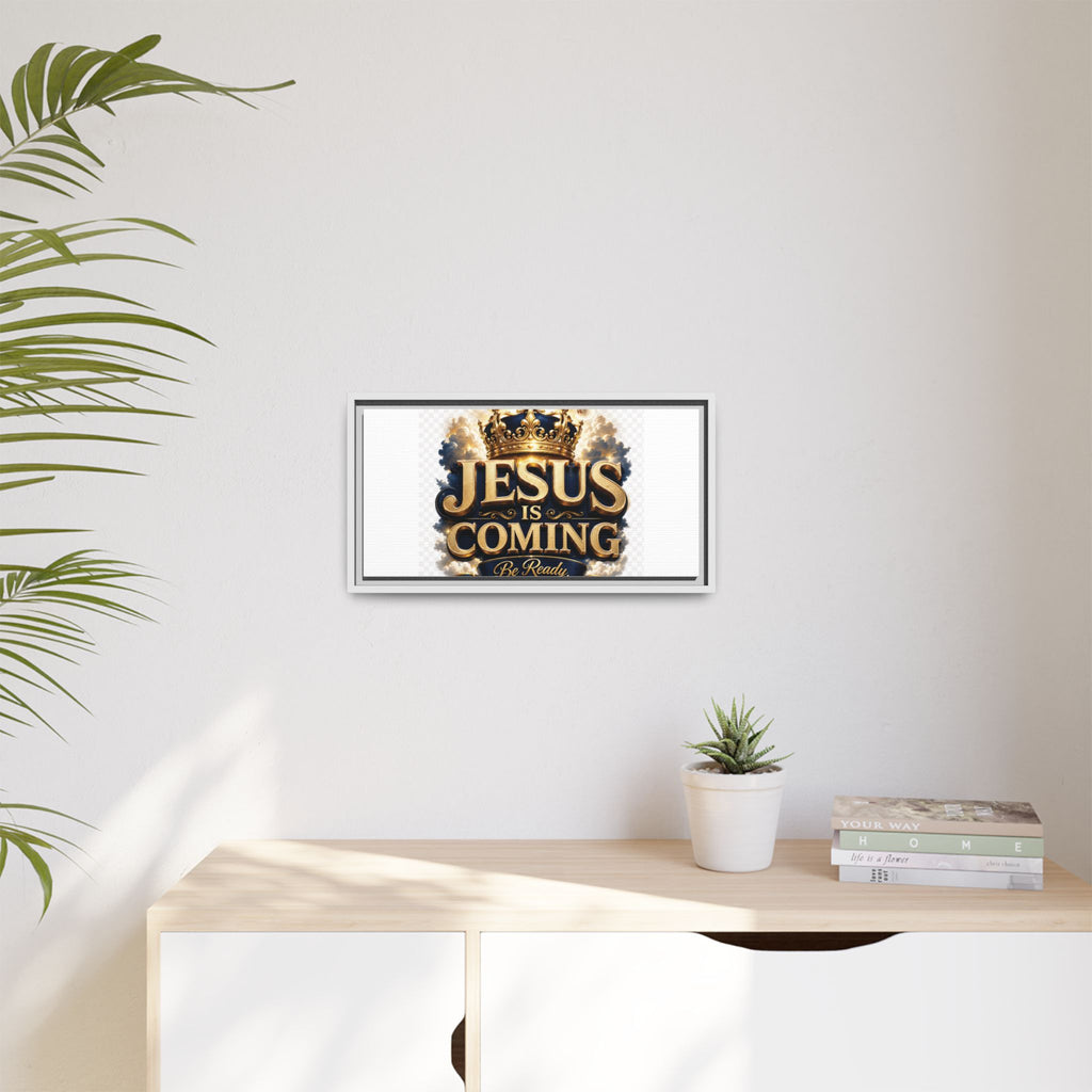 Framed Matte Canvas — "Jesus Is Coming" Gold Crown Christian Wall Art