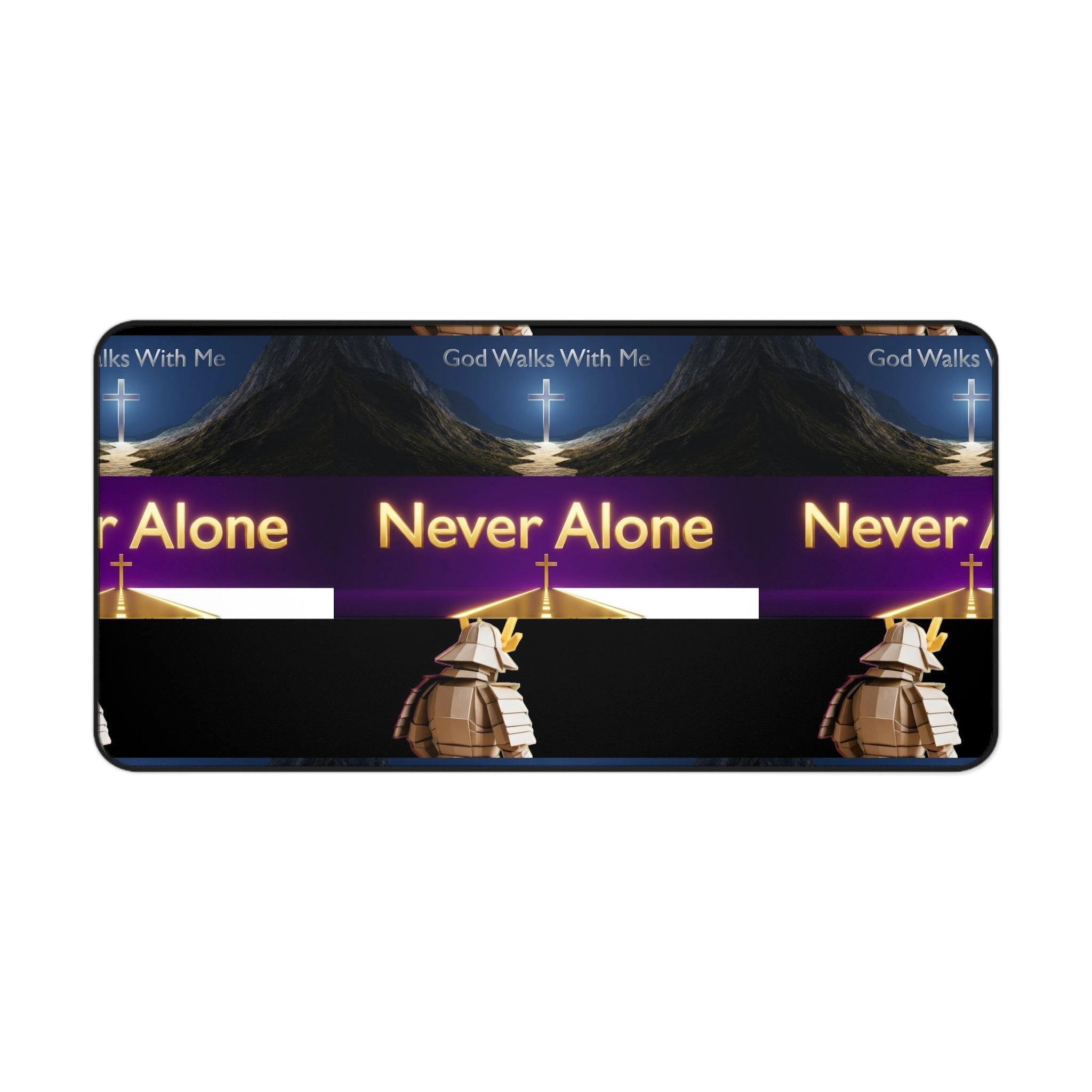 Never Alone Desk Mat — Christian Faith Prayer Desk Mat with Cross & Shepherd Design