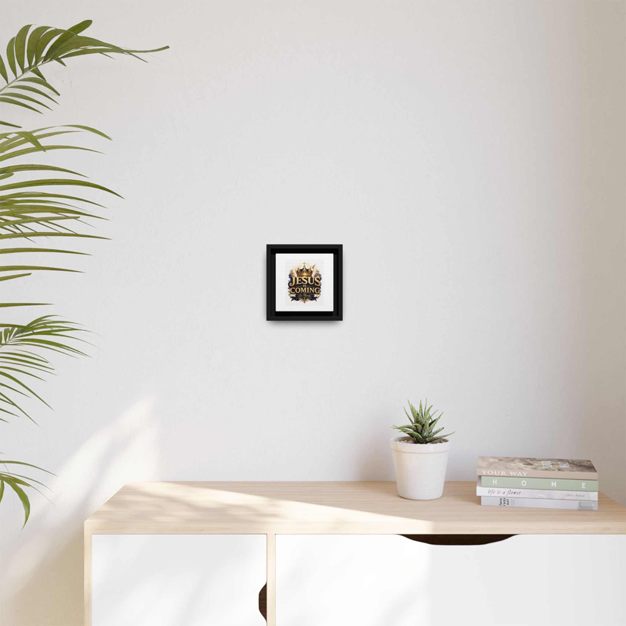 Framed Matte Canvas — "Jesus Is Coming" Gold Crown Christian Wall Art