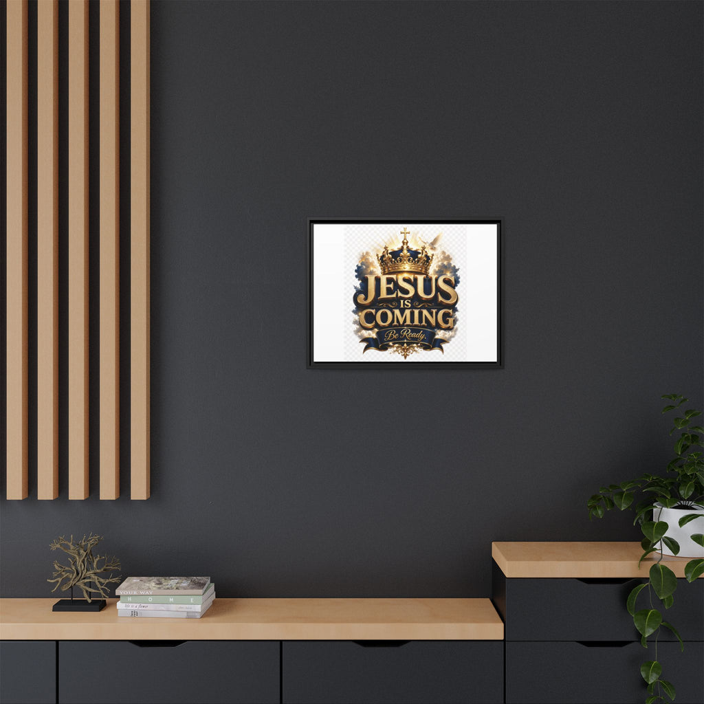 Framed Matte Canvas — "Jesus Is Coming" Gold Crown Christian Wall Art
